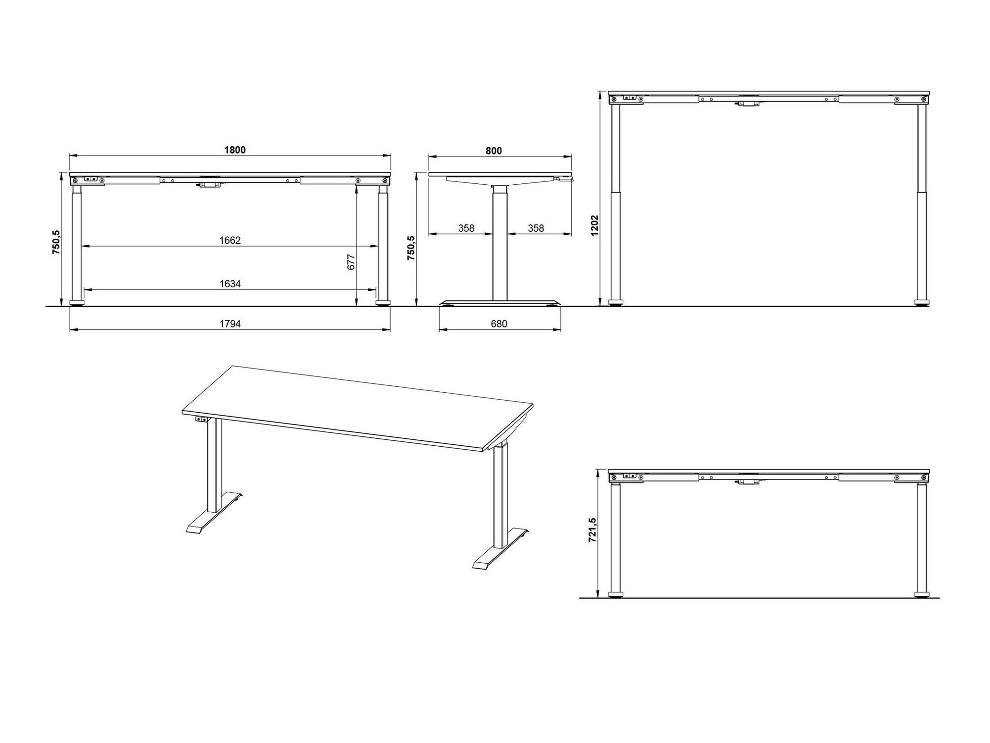 Állítható magasságú íróasztal Sacramento 418 (Grafit + Fehér)