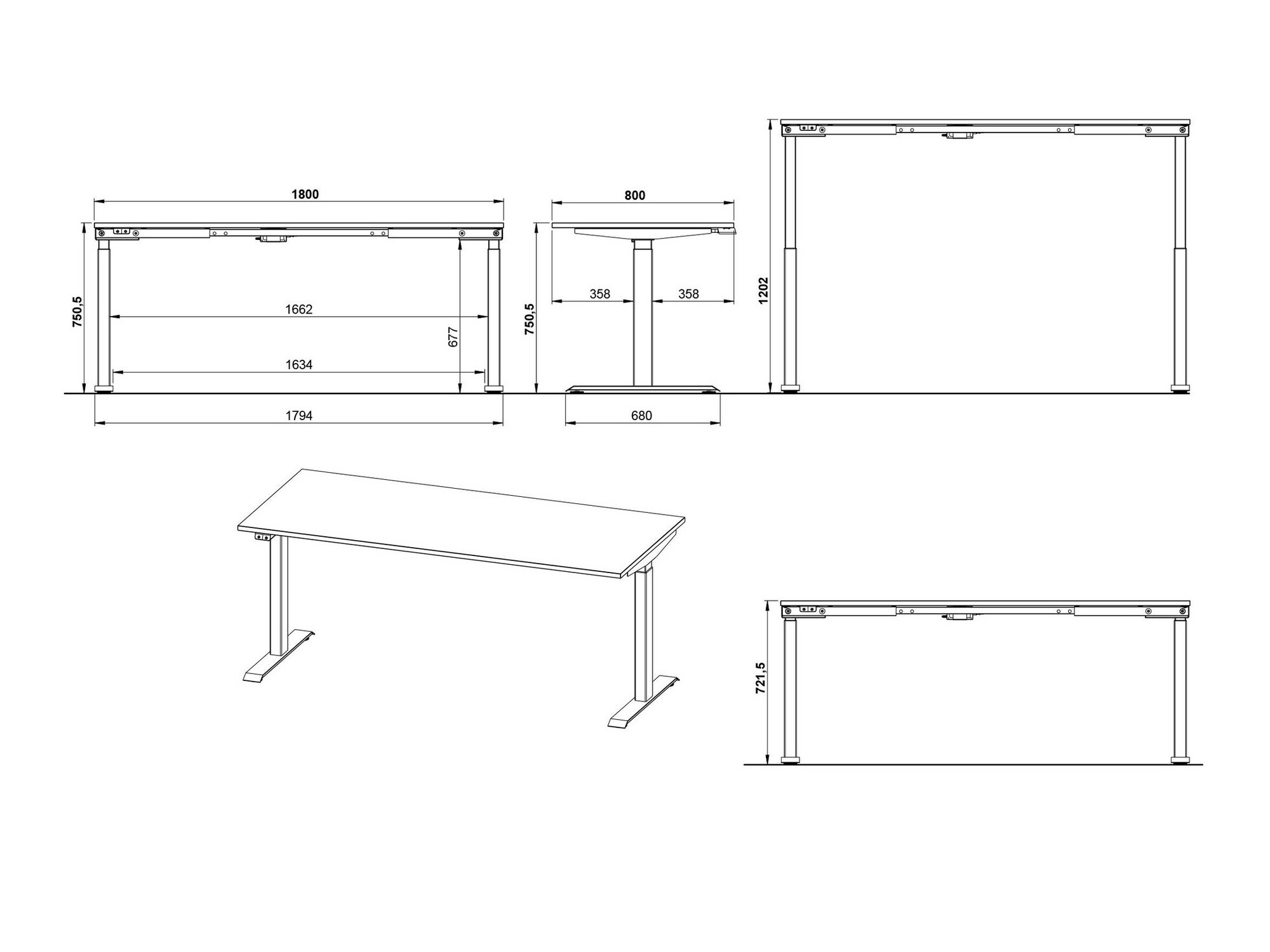 Állítható magasságú íróasztal Sacramento 418 (Szürke + Fehér)