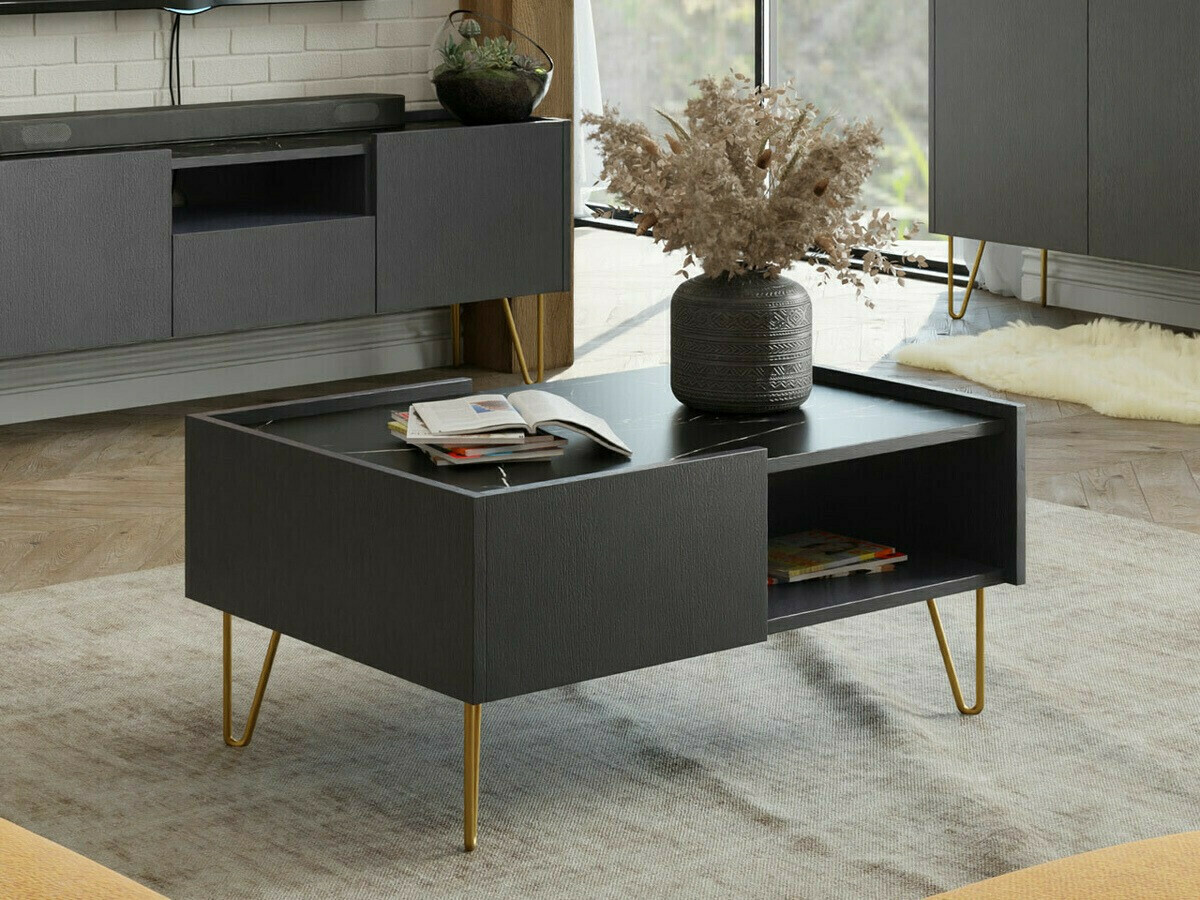 Dohányzóasztal Levdale 102 (Grafit + Fekete márvány)