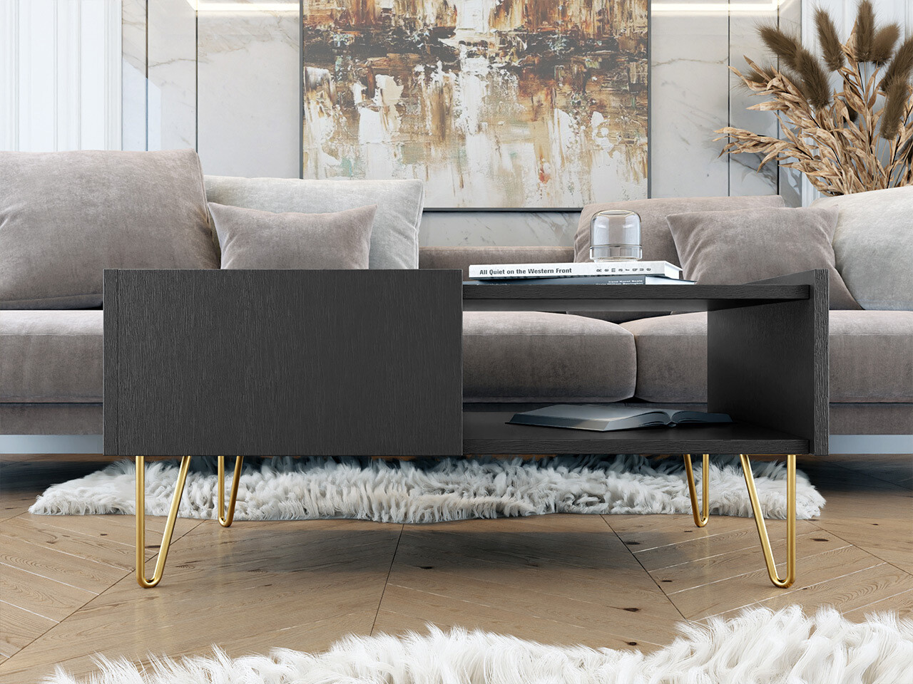 Dohányzóasztal Levdale 102 (Grafit + Fekete márvány)