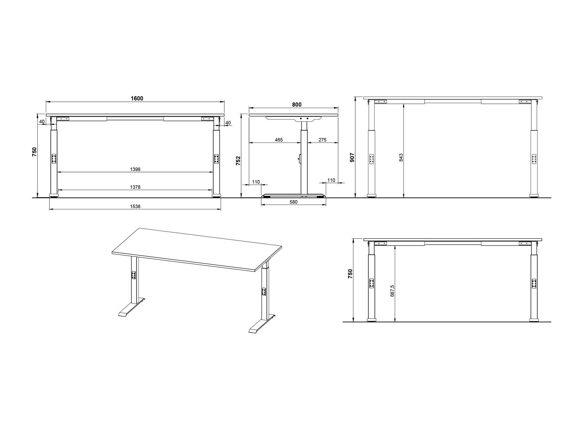 Íróasztal Sacramento 421 (Szürke + Fekete)