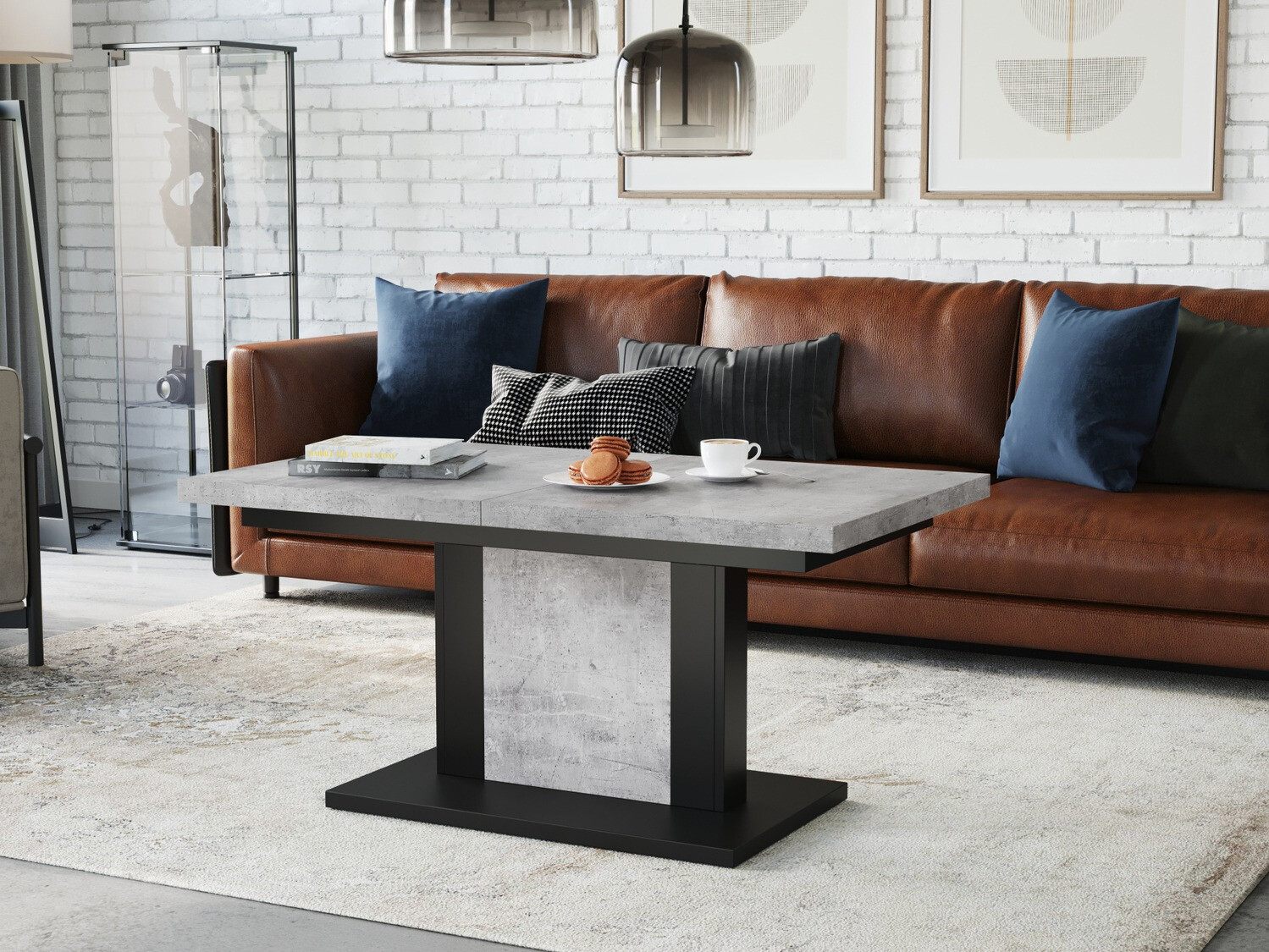 Kihajtható dohányzóasztal Glendale 103 (Beton + Fekete)