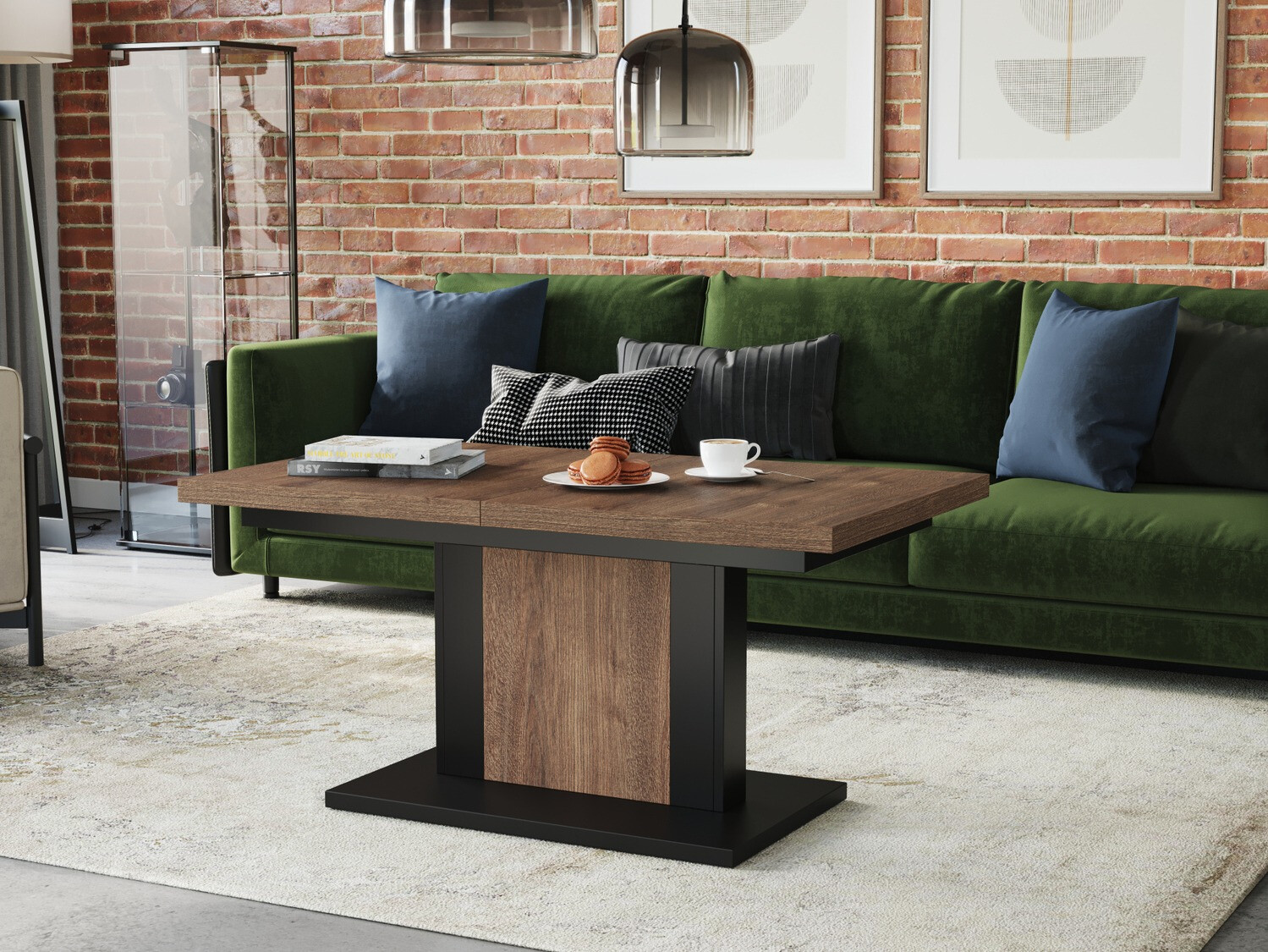 Kihajtható dohányzóasztal Glendale 103 (Sötét tölgy + Fekete)