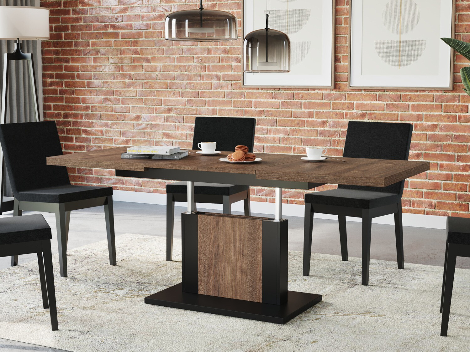 Kihajtható dohányzóasztal Glendale 103 (Sötét tölgy + Fekete)