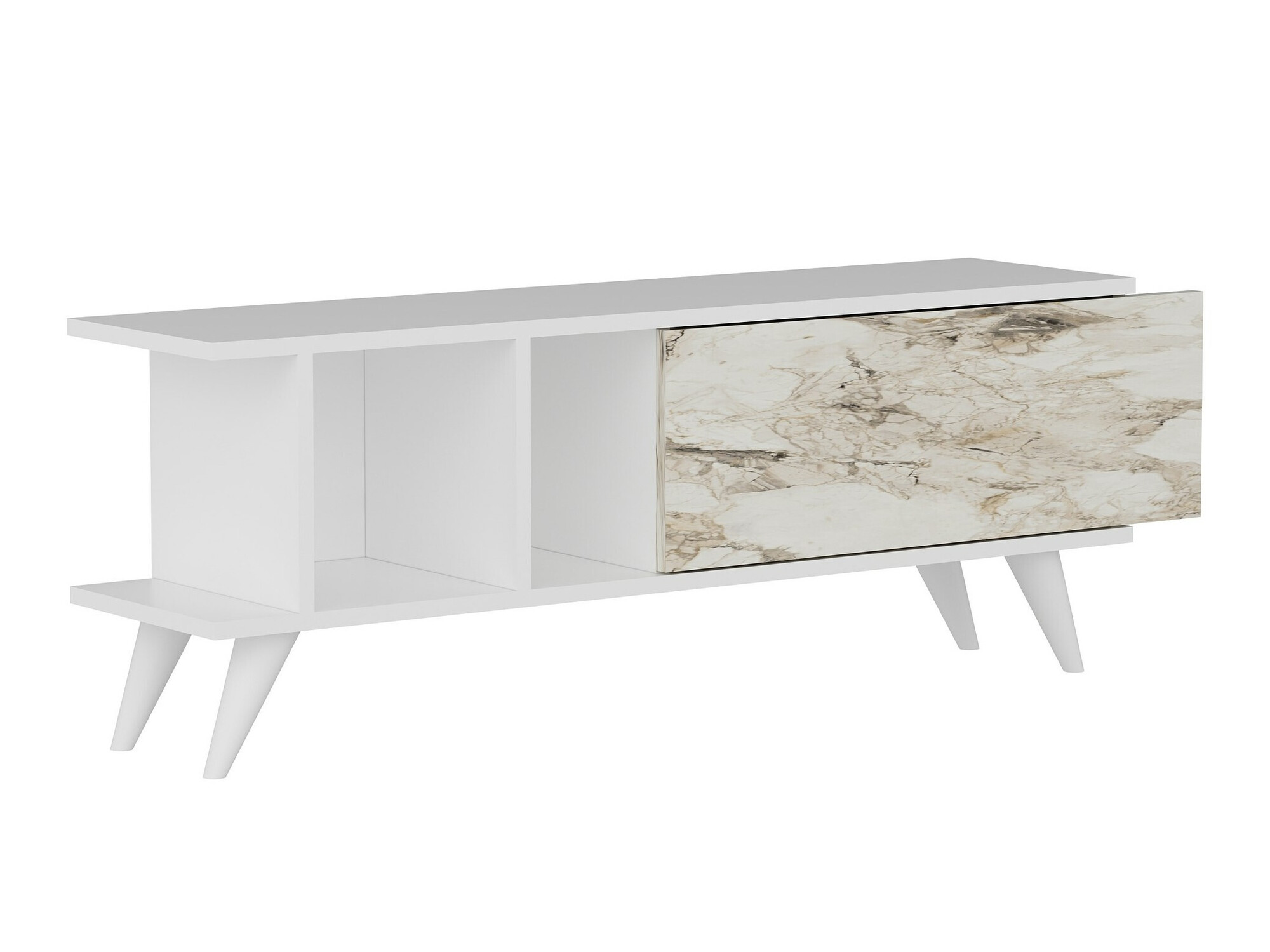 TV-állvány Kailua 1952 (Fehér + Fehér márvány)