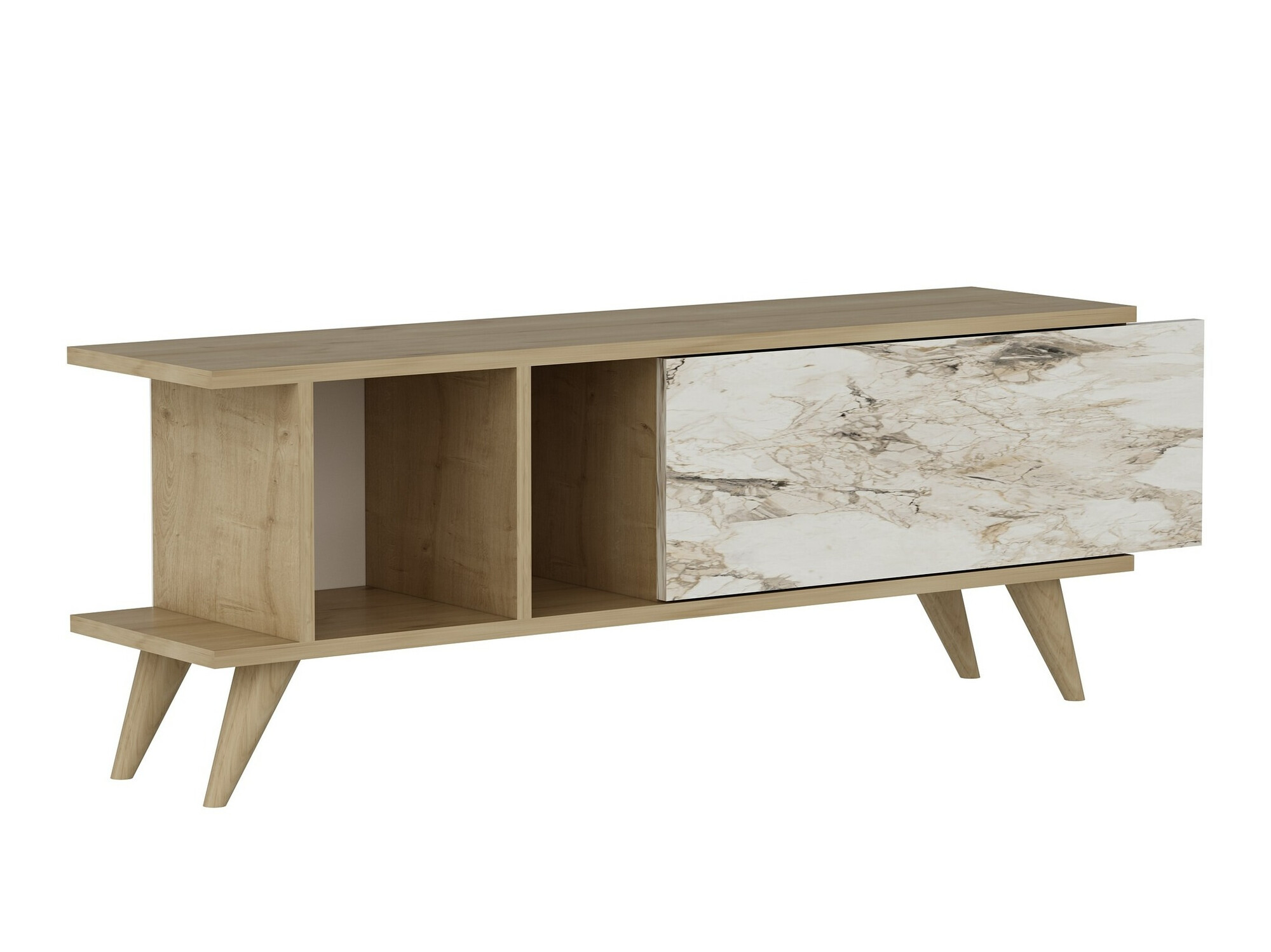 TV-állvány Kailua 1952 (Tölgy + Fehér márvány)