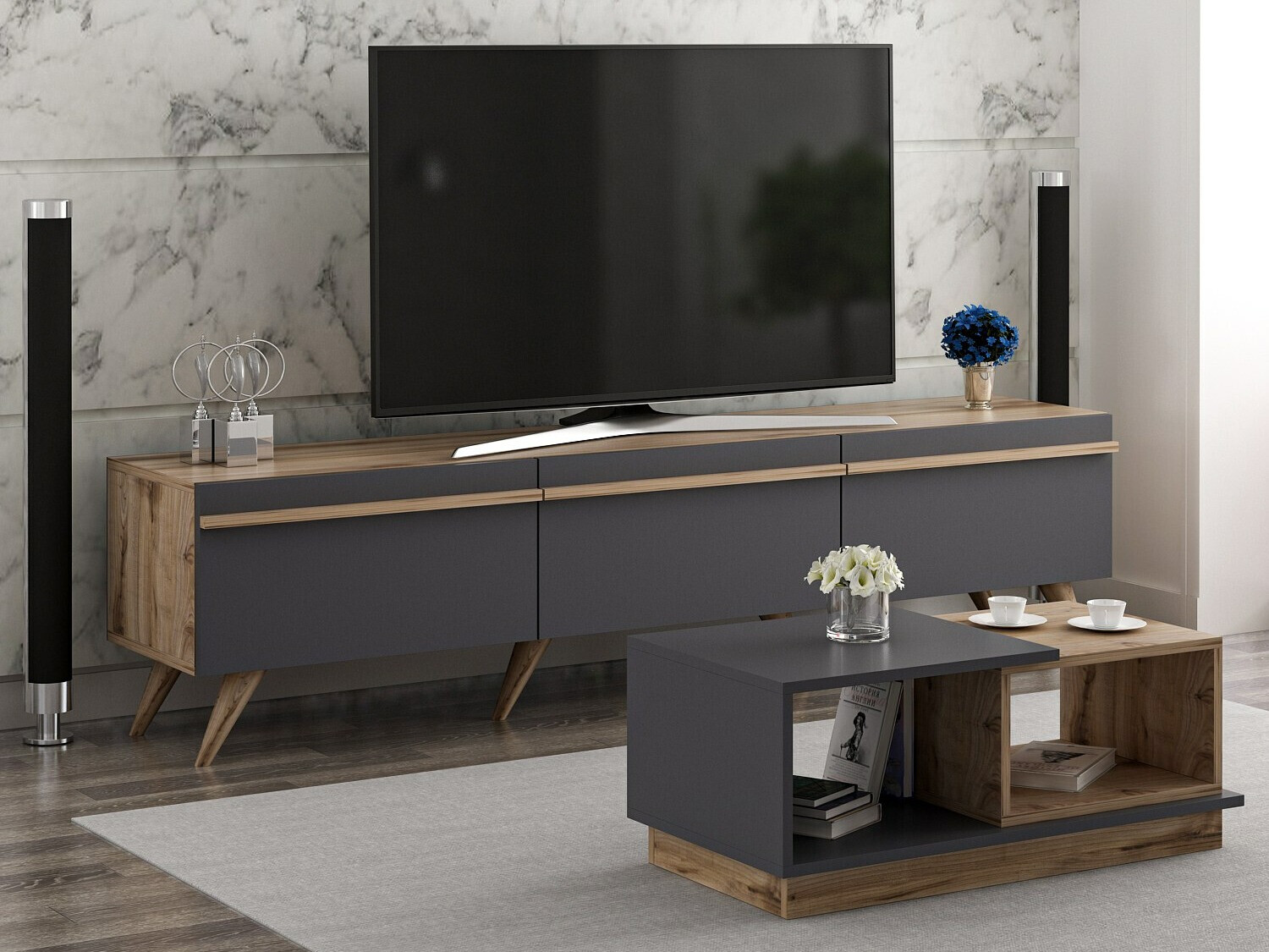 Nappali szett Kailua 1705 (Antracit + Tölgy)