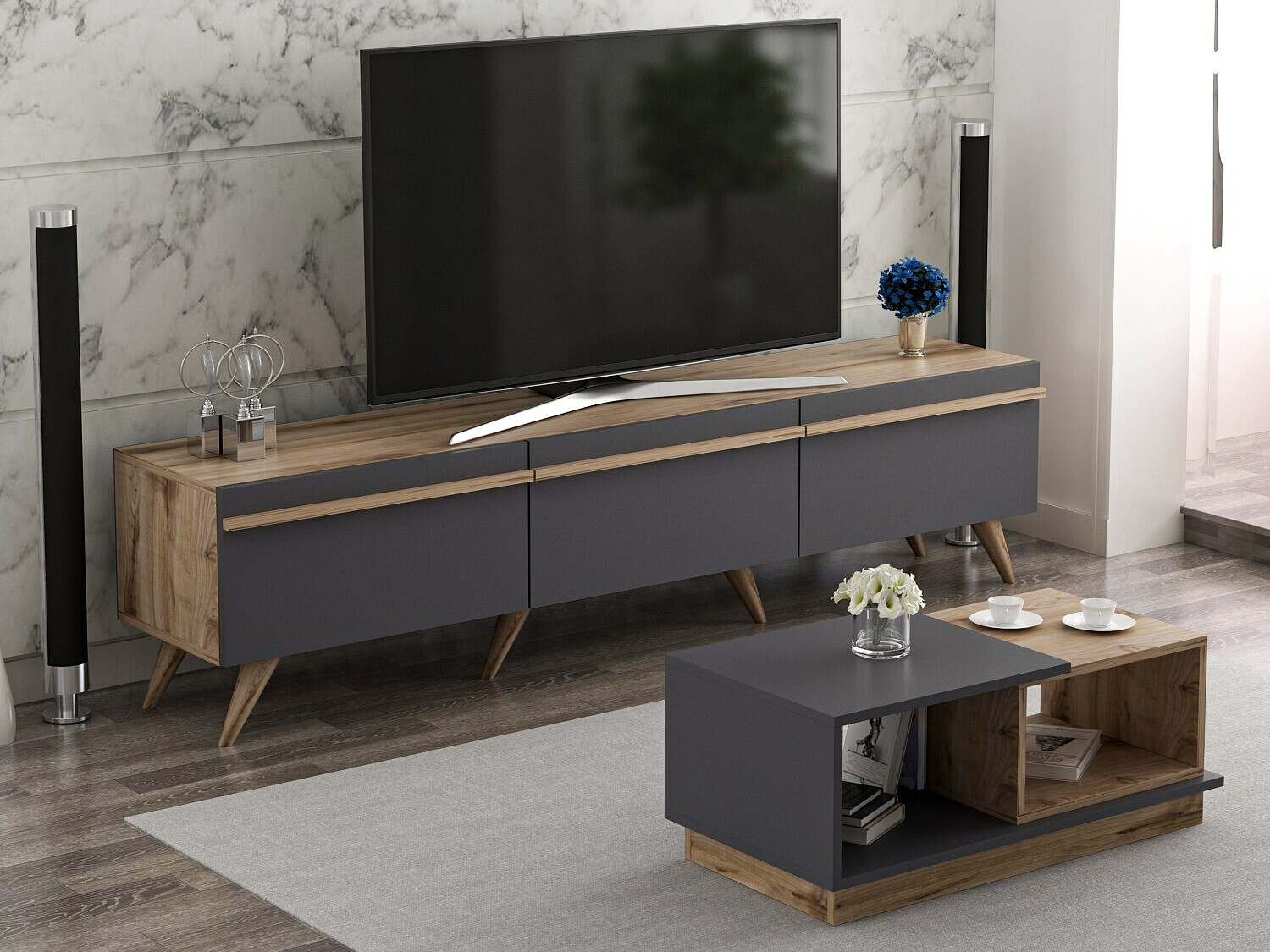 Nappali szett Kailua 1705 (Antracit + Tölgy)