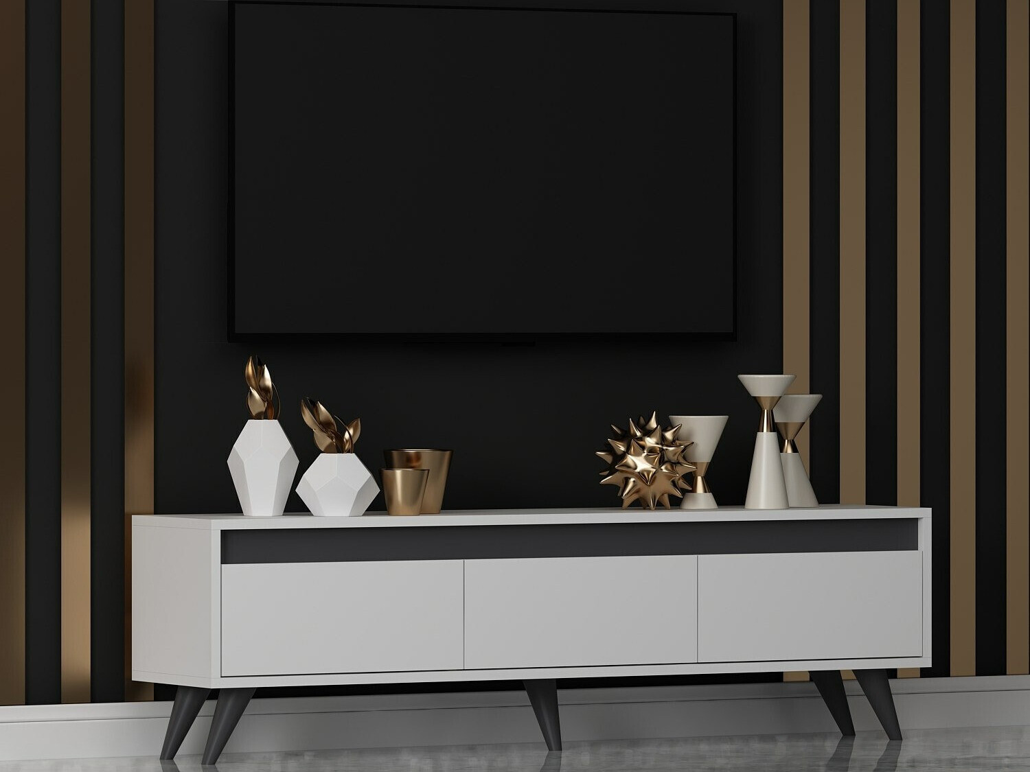 TV-állvány Kailua 1956 (Fehér + Antracit)