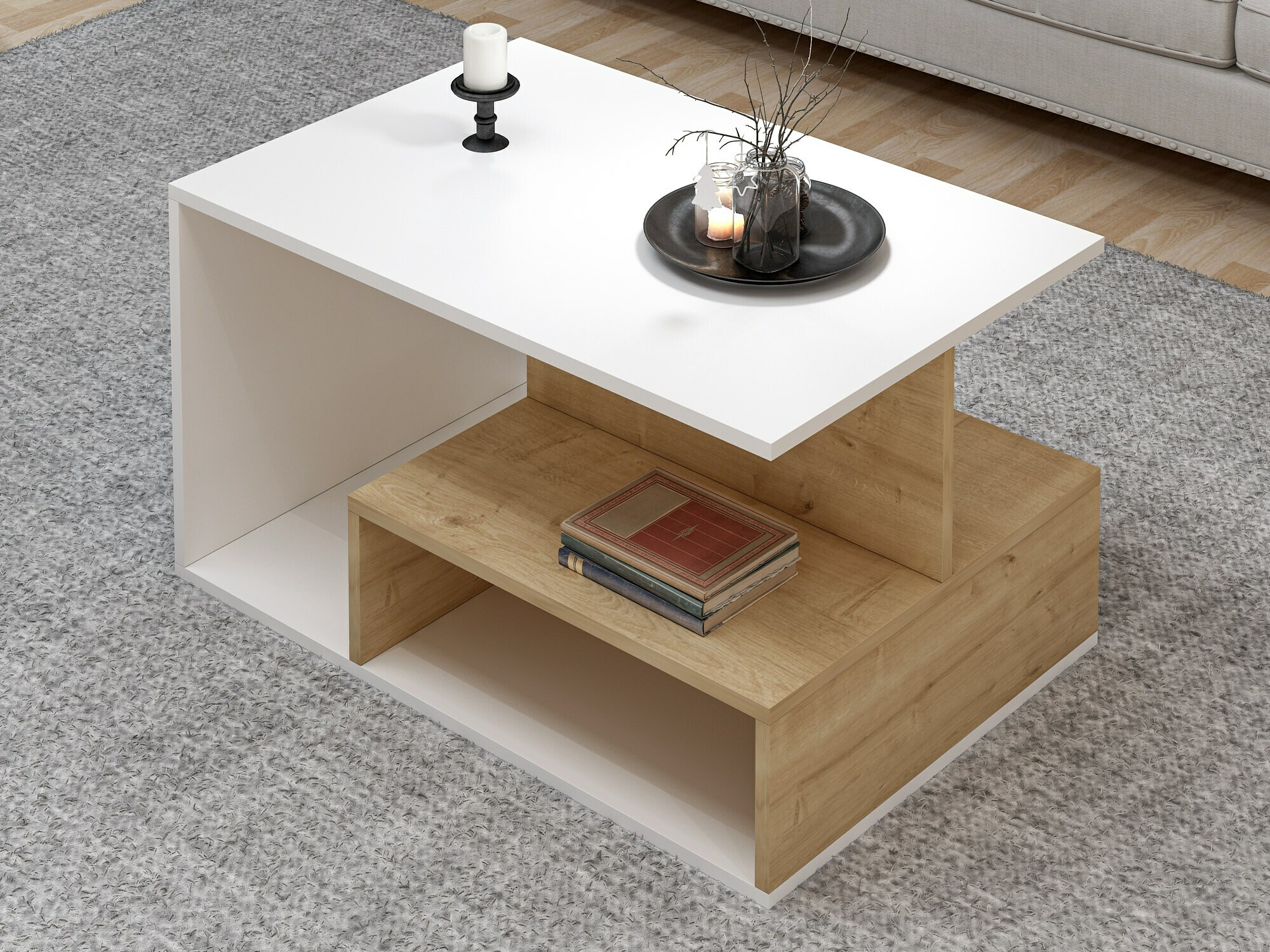 Dohányzóasztal Kailua 1810 (Fehér + Tölgy)