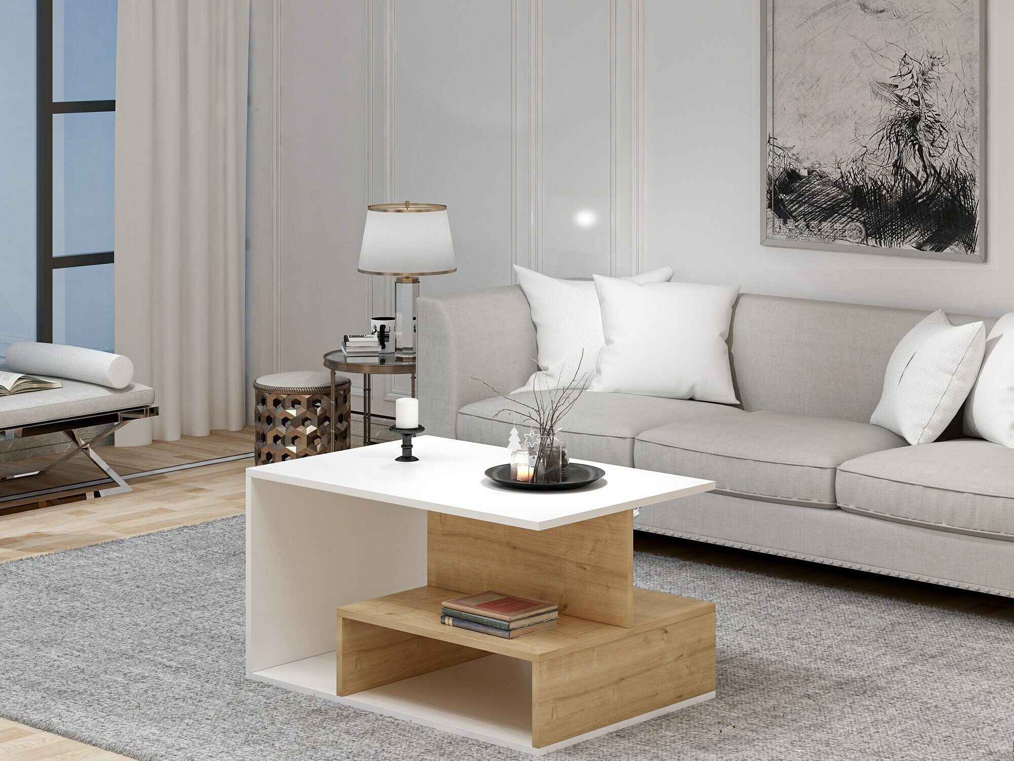 Dohányzóasztal Kailua 1810 (Fehér + Tölgy)