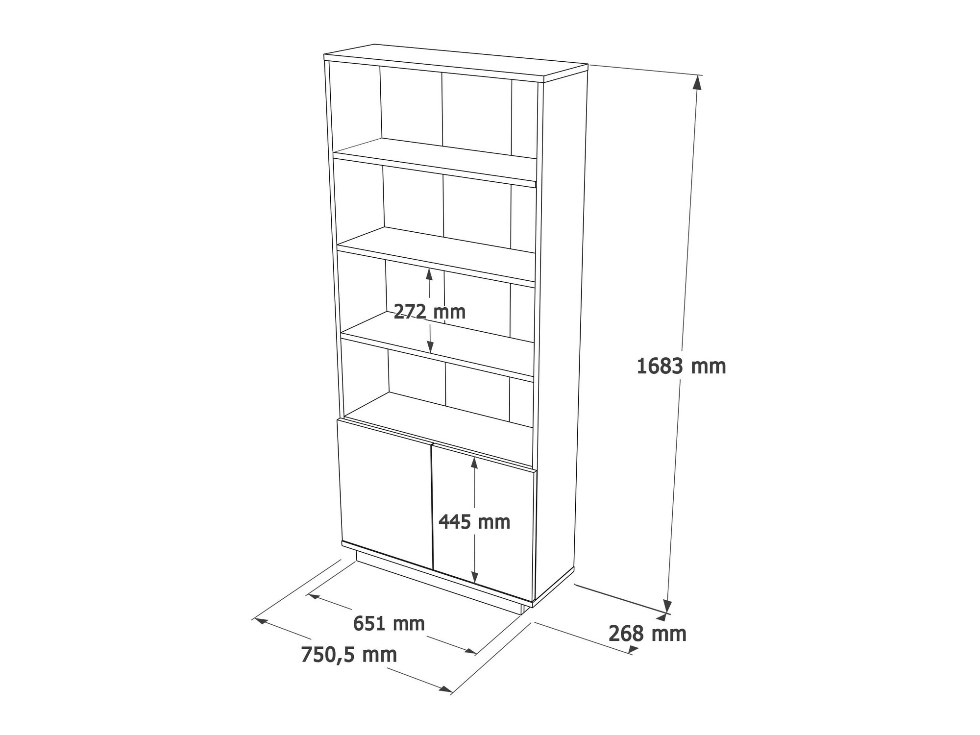 Könyvespolc Kailua 2659 (Fehér + Fenyő)