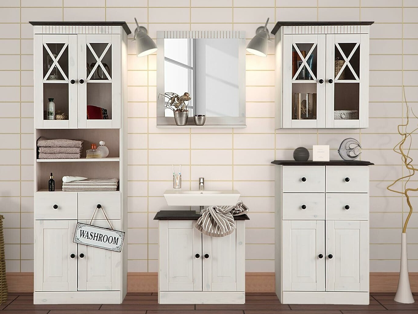 Fali fürdőszoba szekrény Deletri 102 (Fehér + Havana Tölgy)