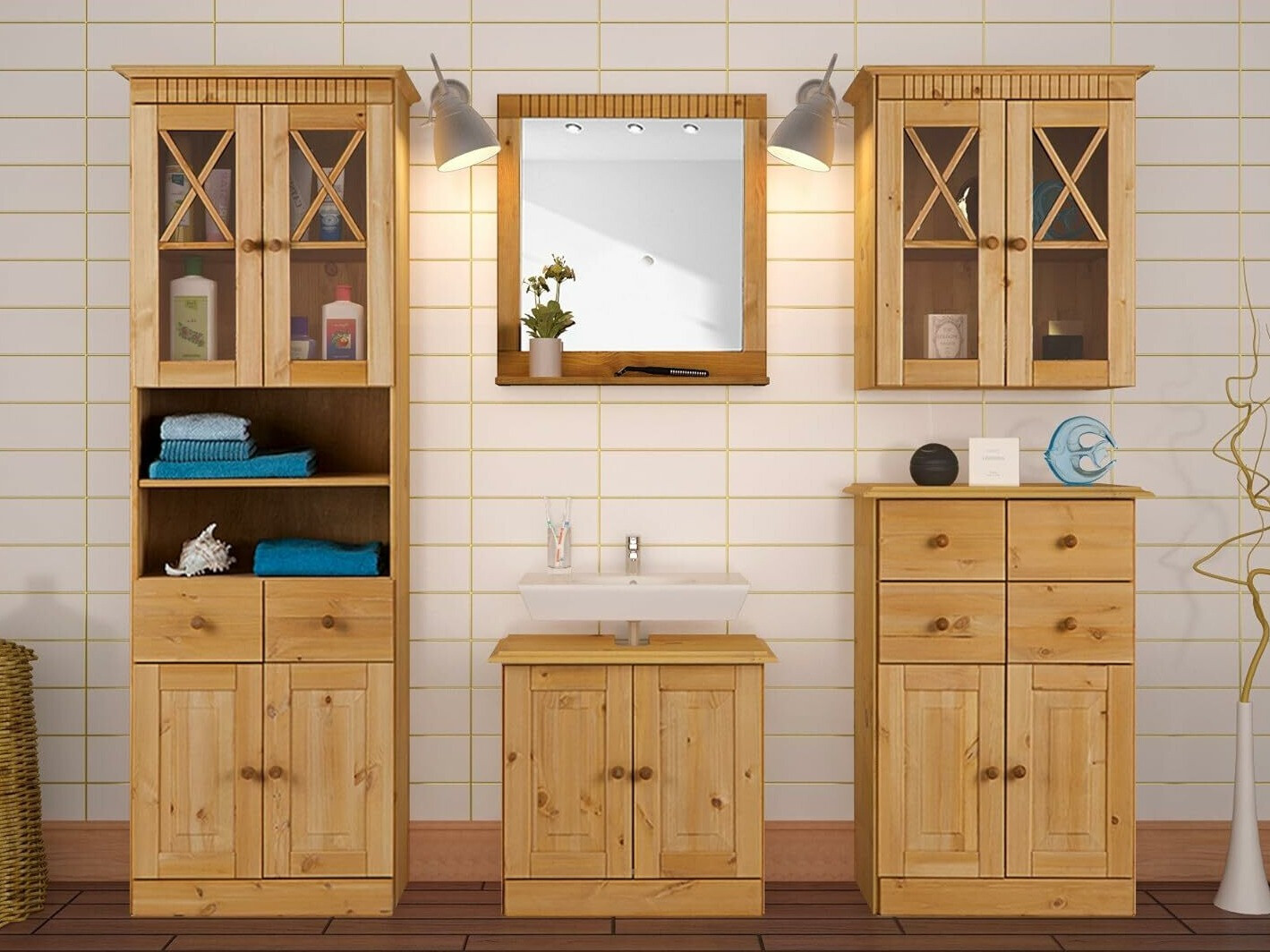 Fali fürdőszoba szekrény Deletri 102 (Fenyő)