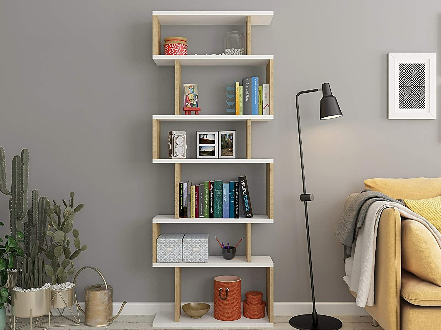 Könyvespolc Kailua 1834 (Fehér + Tölgy)