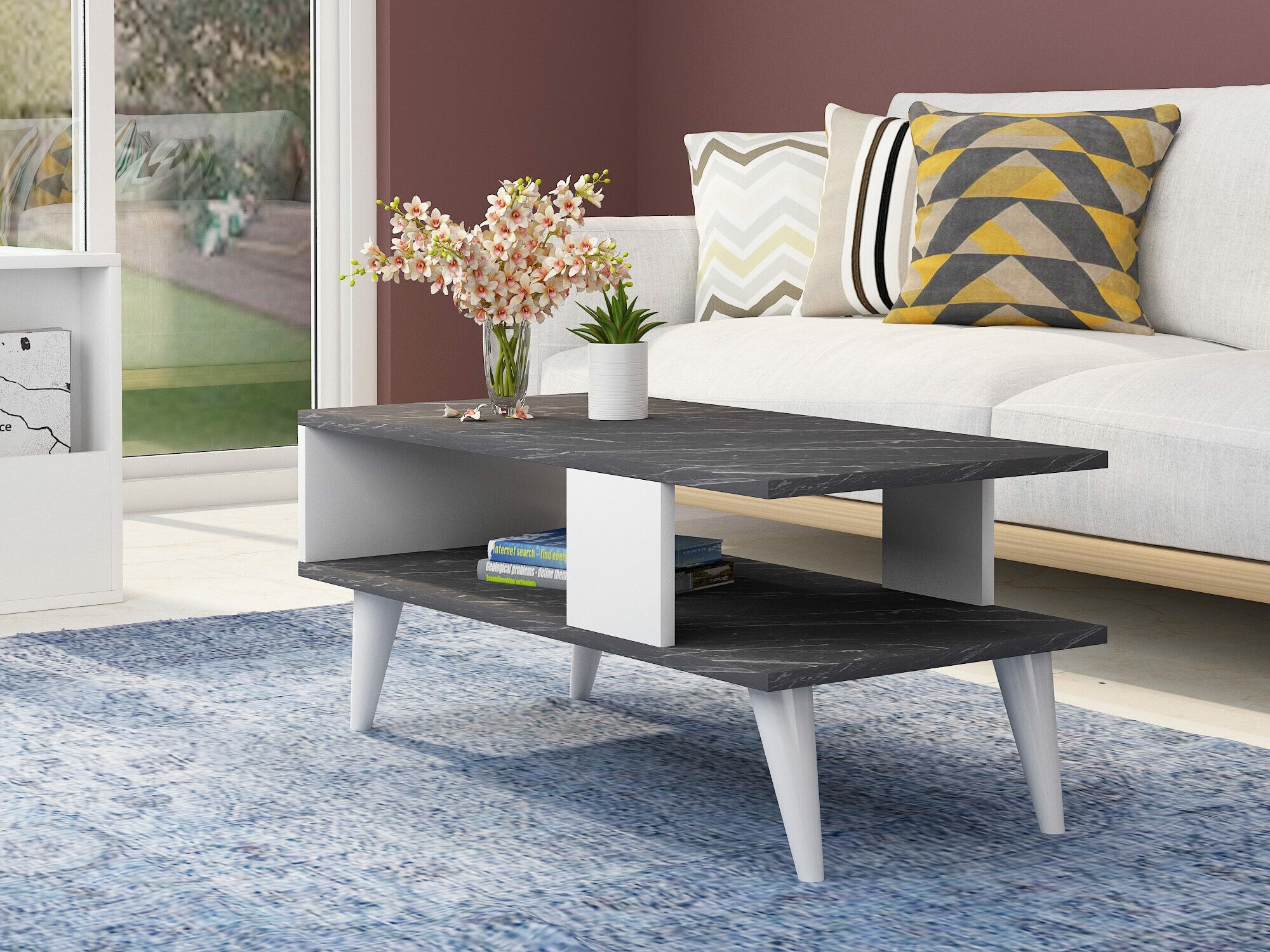 Dohányzóasztal Kailua 1866 (Fehér + Fekete márvány)