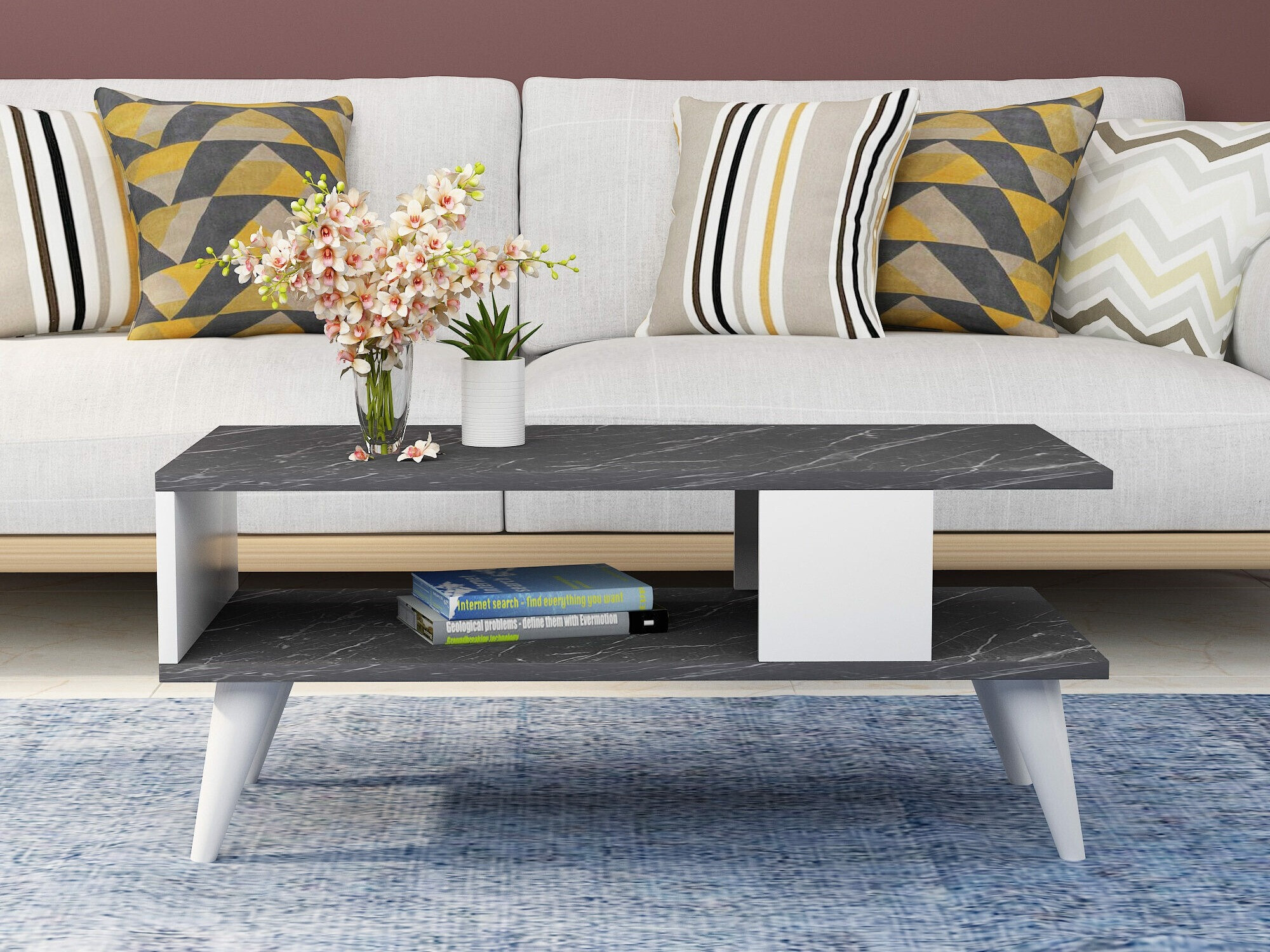 Dohányzóasztal Kailua 1866 (Fehér + Fekete márvány)