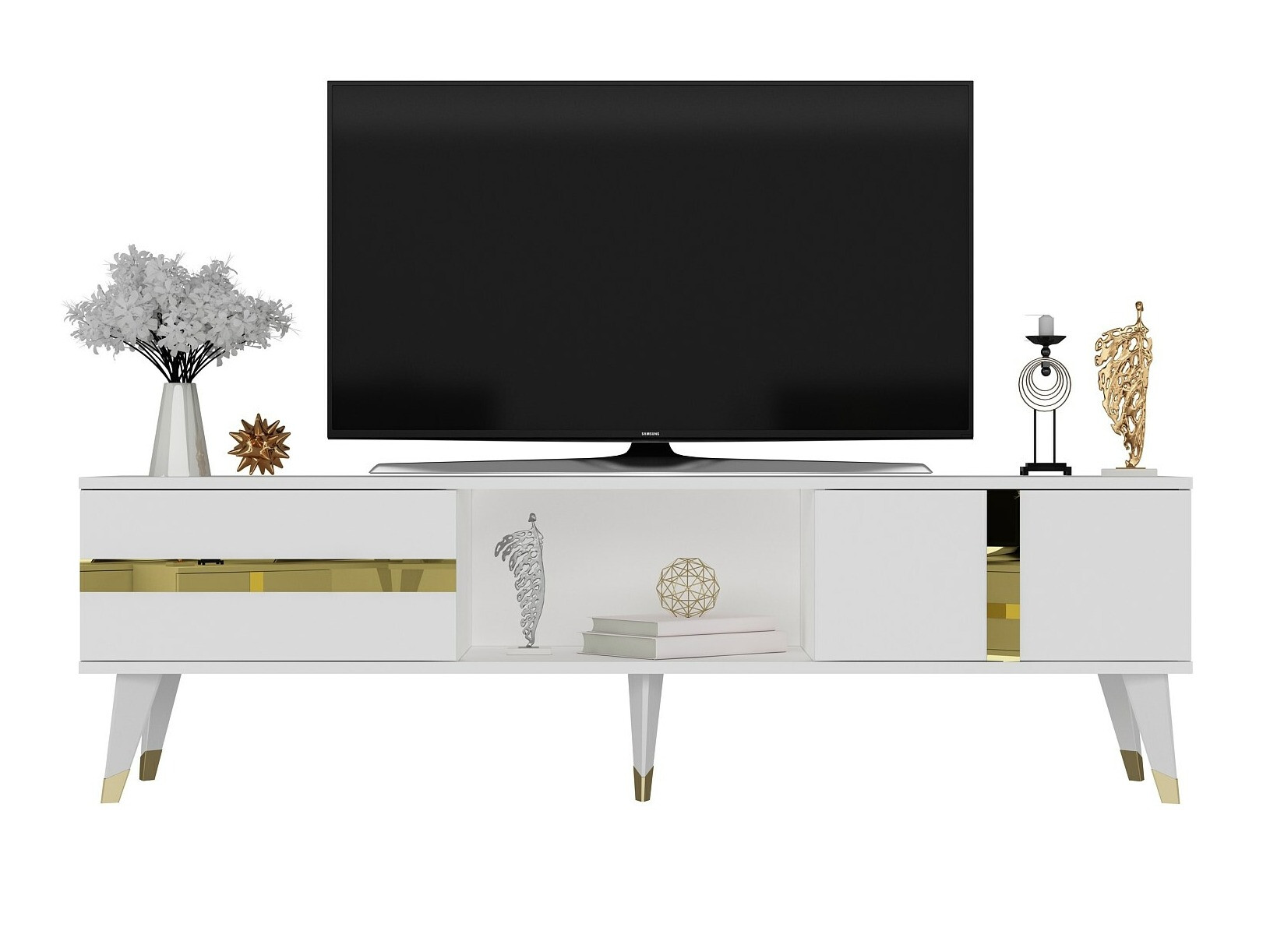 TV-állvány Kailua 1871 (Fehér + Aranysárga)