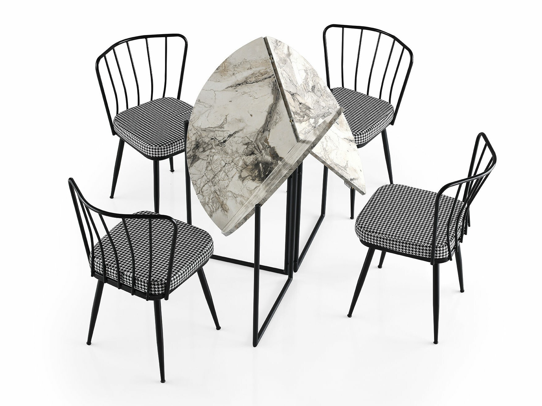 Összecsukható asztal Kailua 424 (Fehér márvány + Fekete)