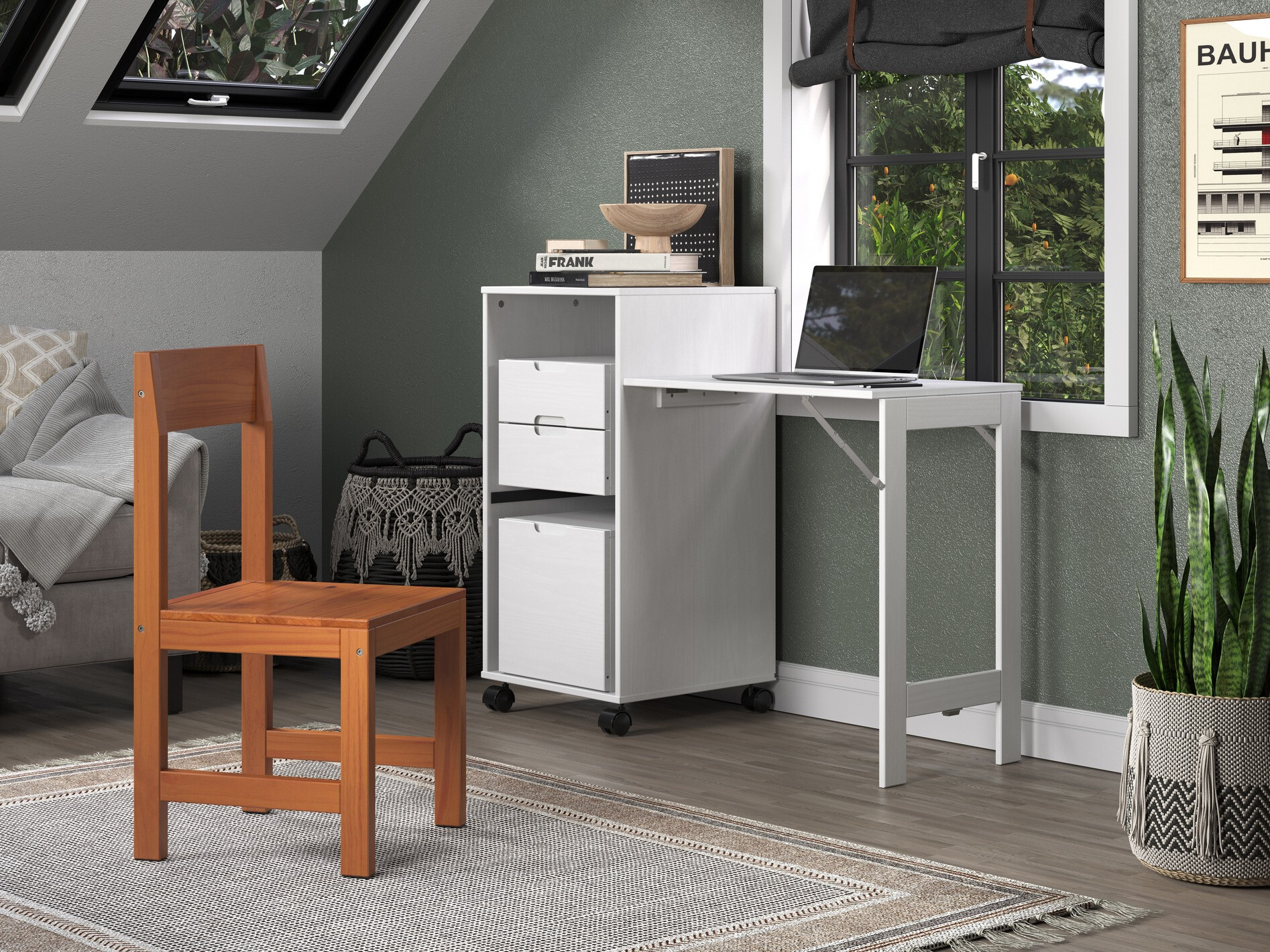 Íróasztal Indianapolis 122 (Fehérített fenyő + Mézes tölgy)