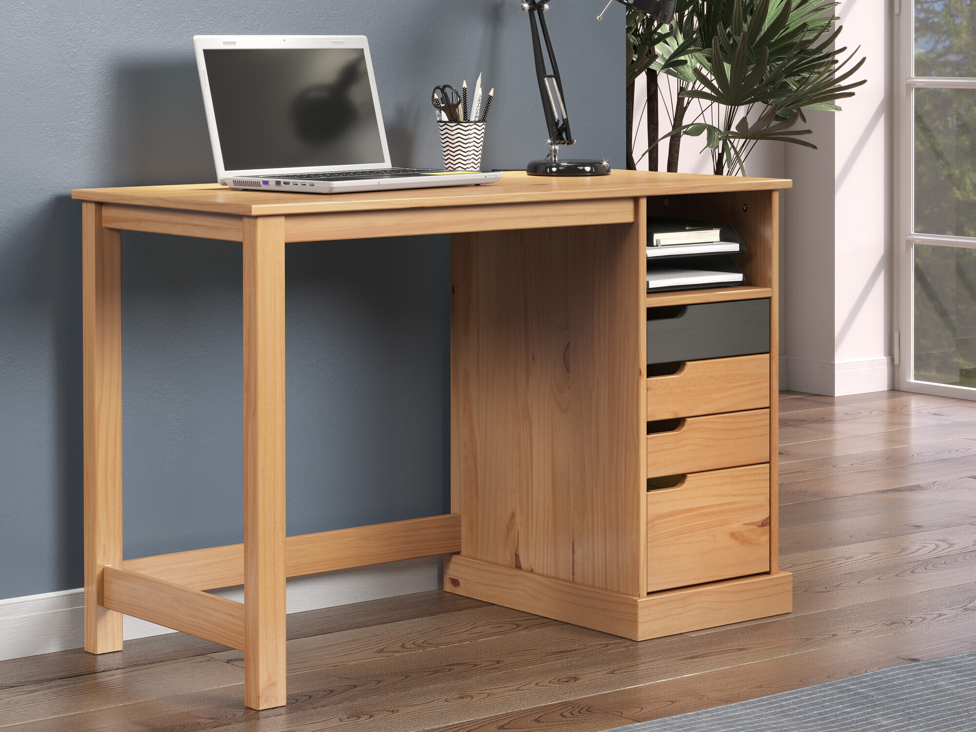 Íróasztal Indianapolis C100 (Mézes tölgy + Szürke)