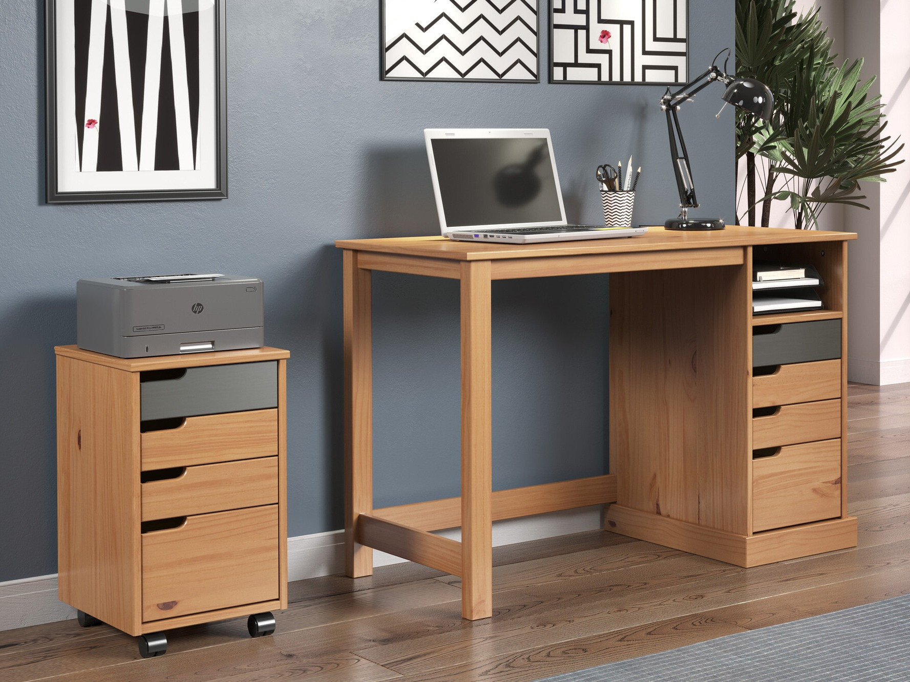 Íróasztal Indianapolis C100 (Mézes tölgy + Szürke)