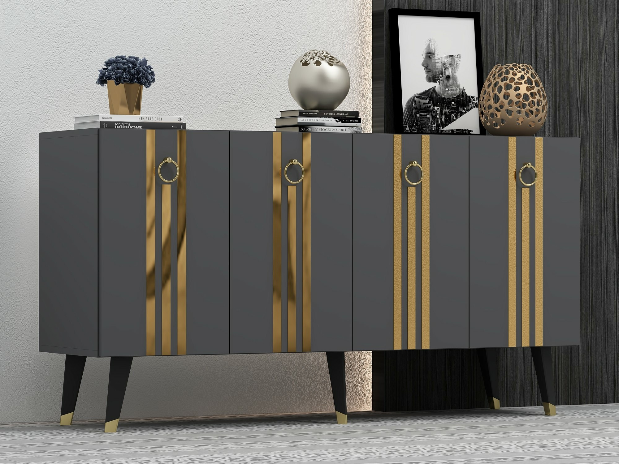 Szekrény Kailua 1970 (Antracit + Aranysárga)