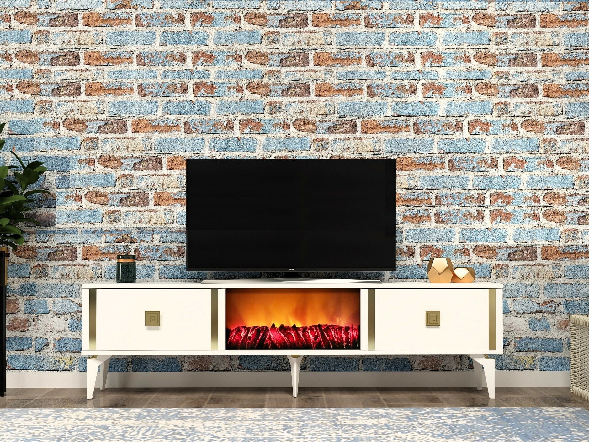 TV-állvány Kailua 1988 (Fehér + Aranysárga)