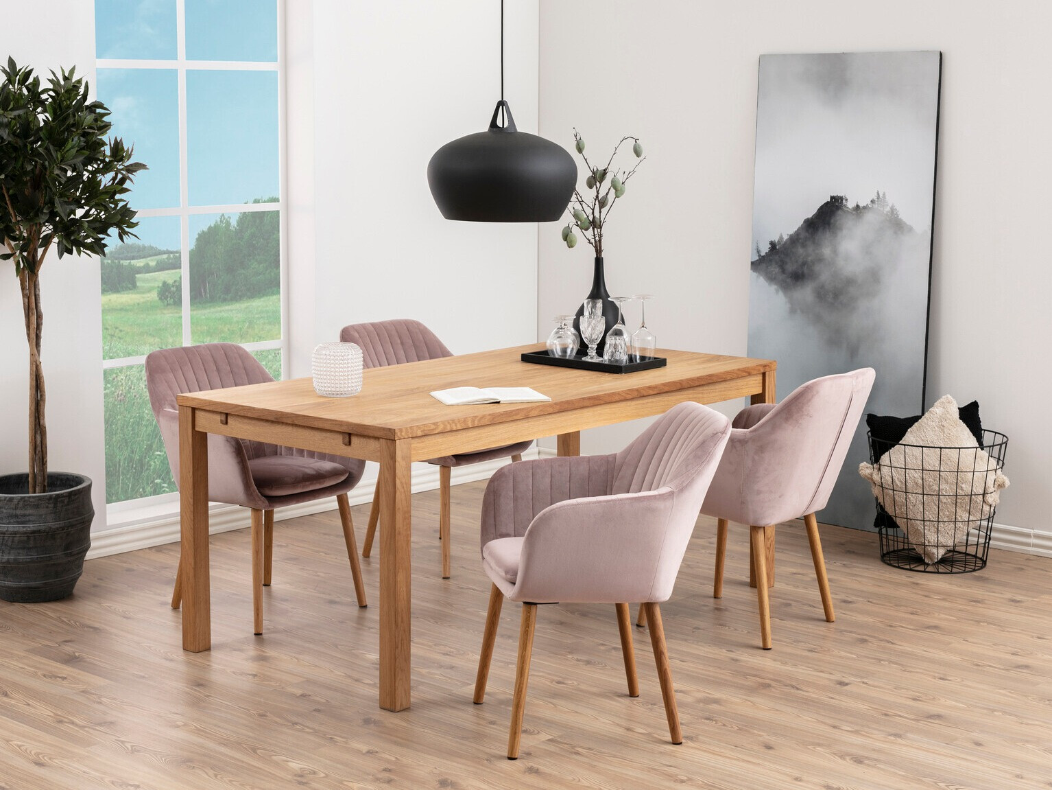 Étkezőgarnitúra Norsica Daltea 114 (Poros rózsaszín + Világos fa)