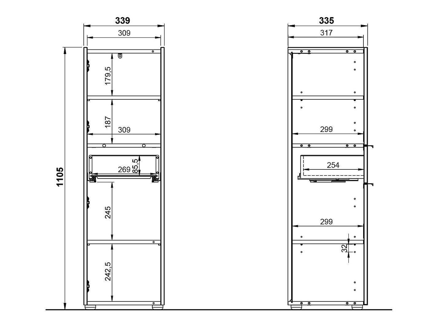 Álló fürdőszoba szekrény Ventei 101 (Grafit + Navarra tölgy)