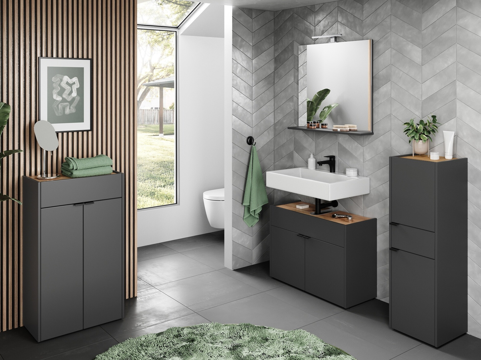 Mosdó alatti szekrény Ventei 100 (Grafit + Navarra tölgy)