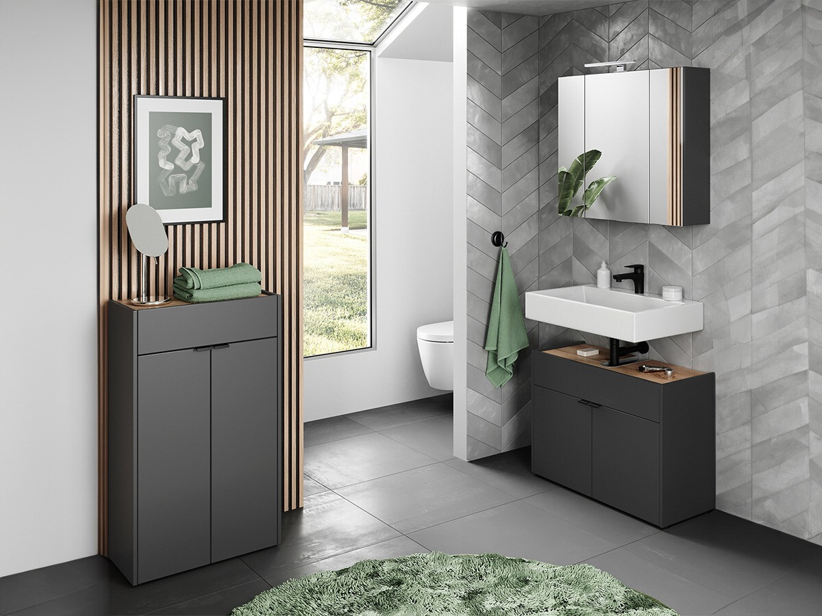 Fürdőszobai garnitúra Ventei 110 (Grafit + Navarra tölgy)