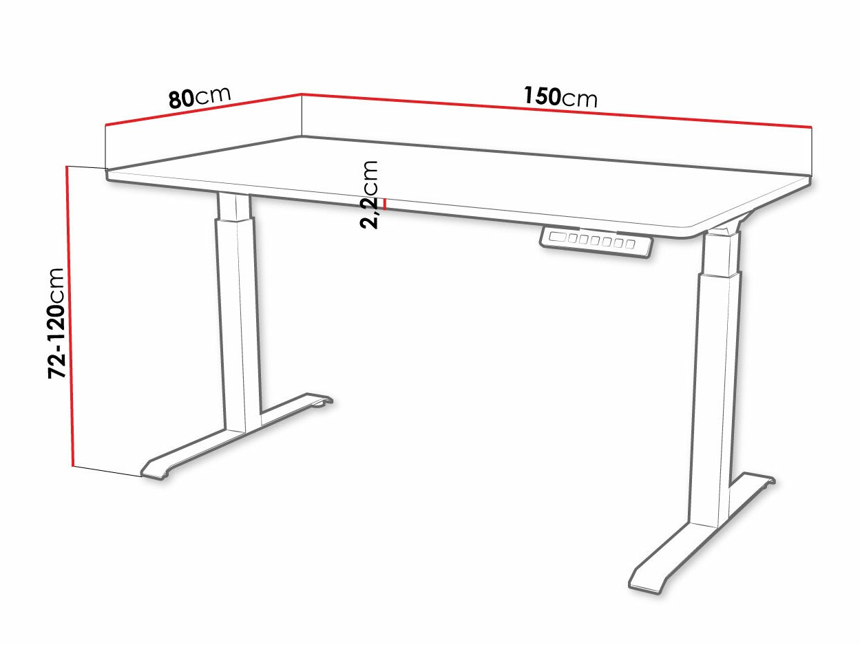 Állítható magasságú íróasztal Charlotte 195 (Fekete)