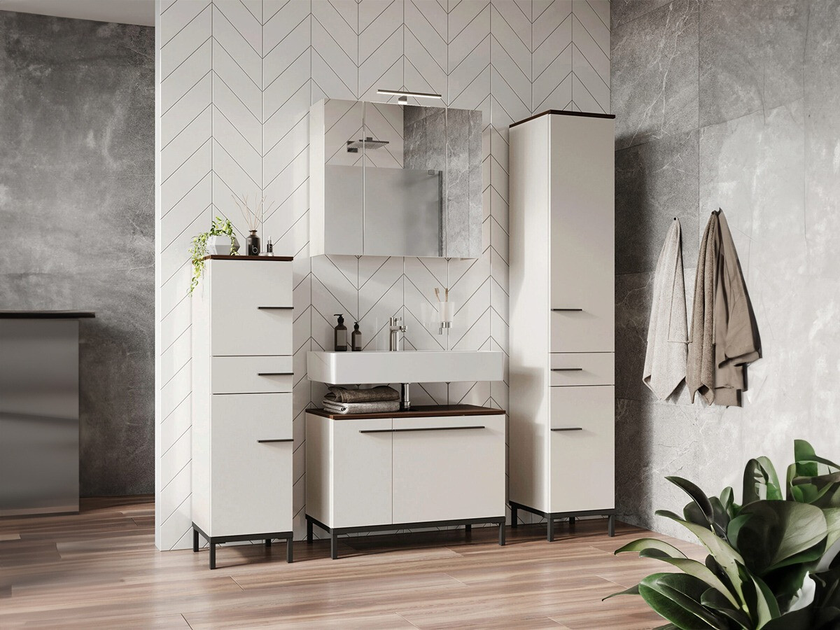 Fürdőszoba garnitúra Ruvlevu 105 (Világosszürke + Dió)