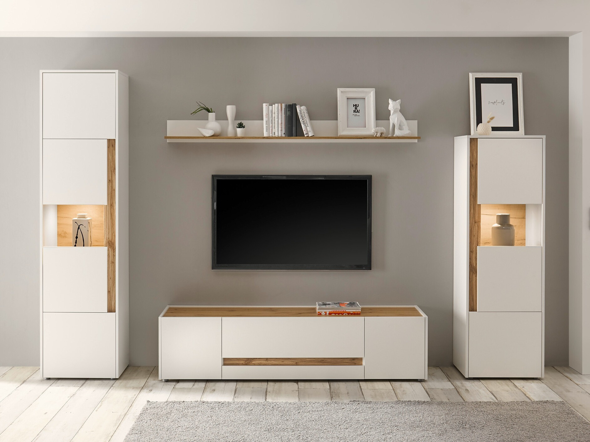 Könyvespolc Elbsori 100 (Fehér + Wotan tölgy)