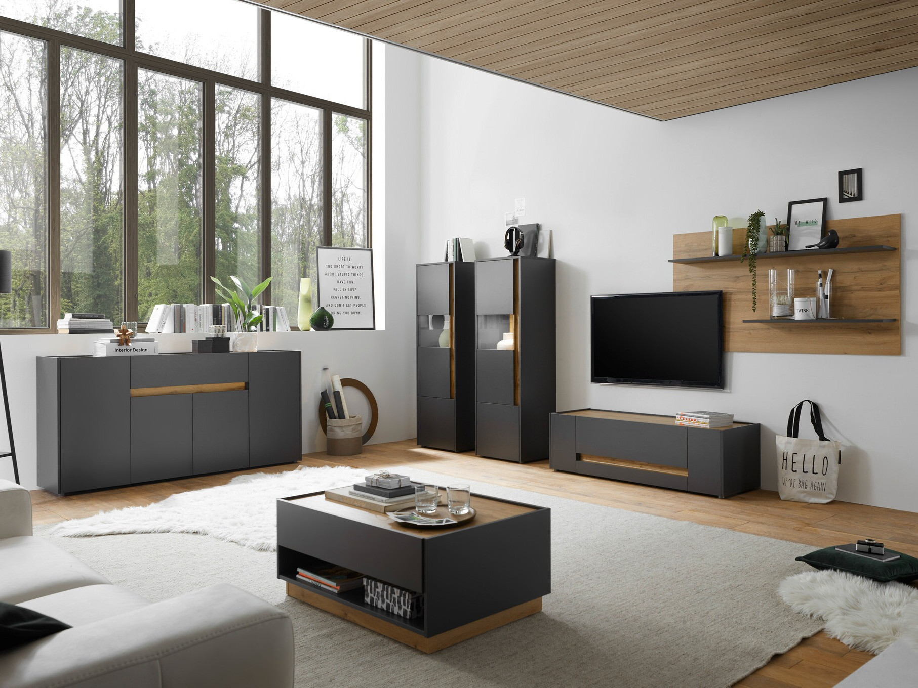 Könyvespolc Elbsori 102 (Antracit + Wotan tölgy)