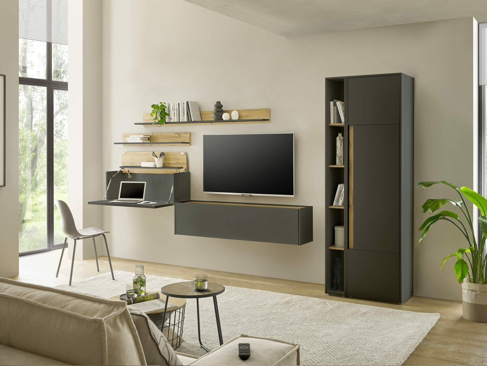 Könyvespolc Elbsori 103 (Antracit + Wotan tölgy)