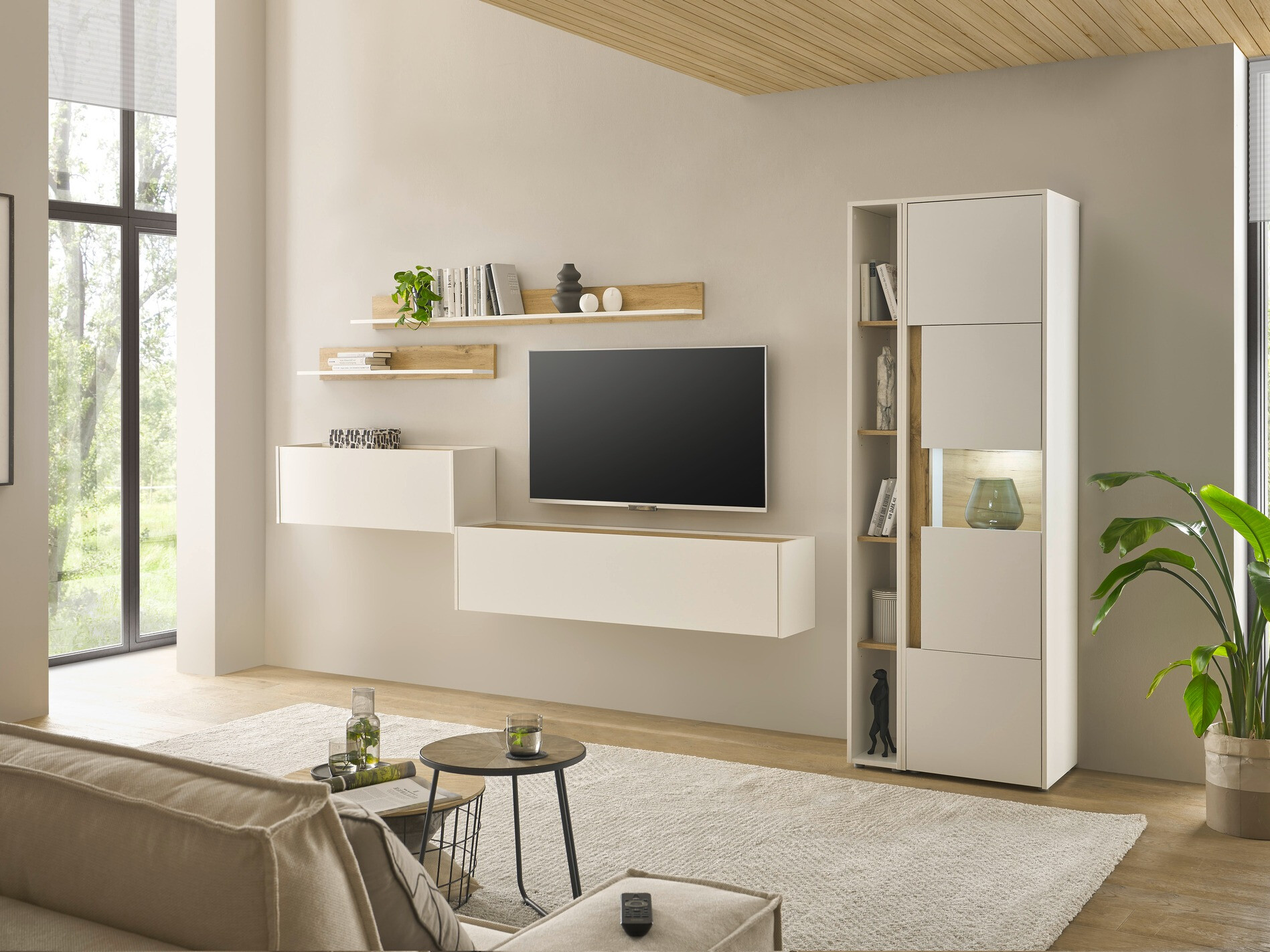 Könyvespolc Elbsori 105 (Fehér + Wotan tölgy)