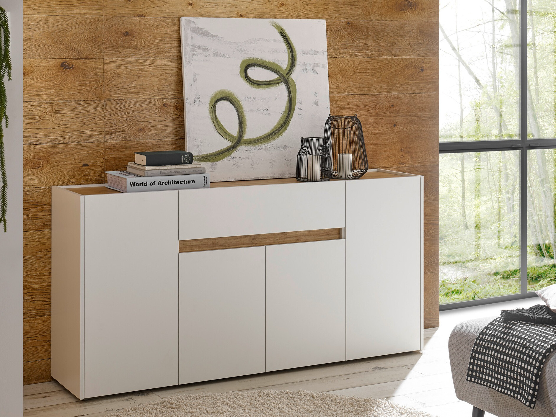 Komód Elbsori 117 (Fehér + Wotan tölgy)