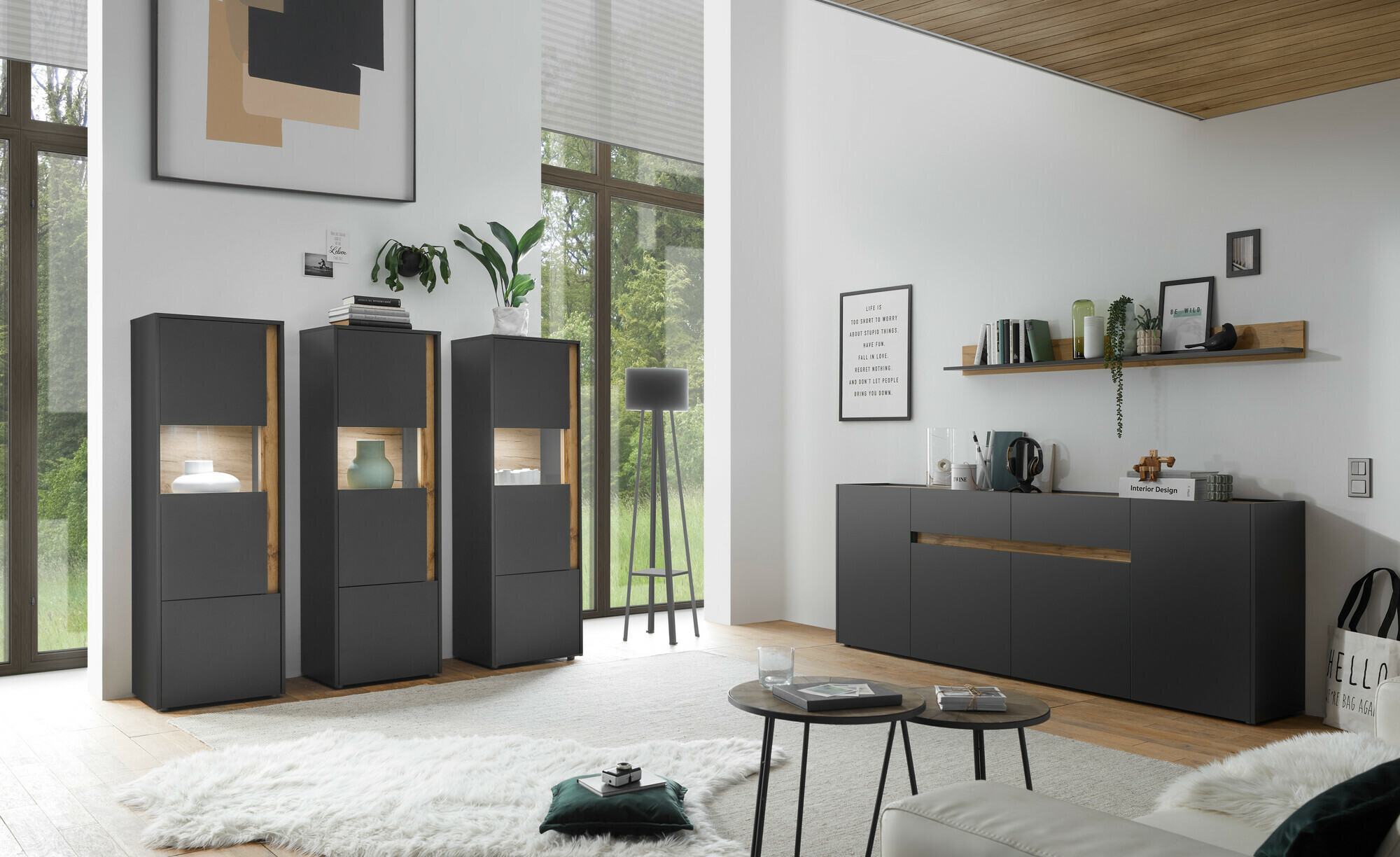 Komód Elbsori 118 (Antracit + Wotan tölgy)