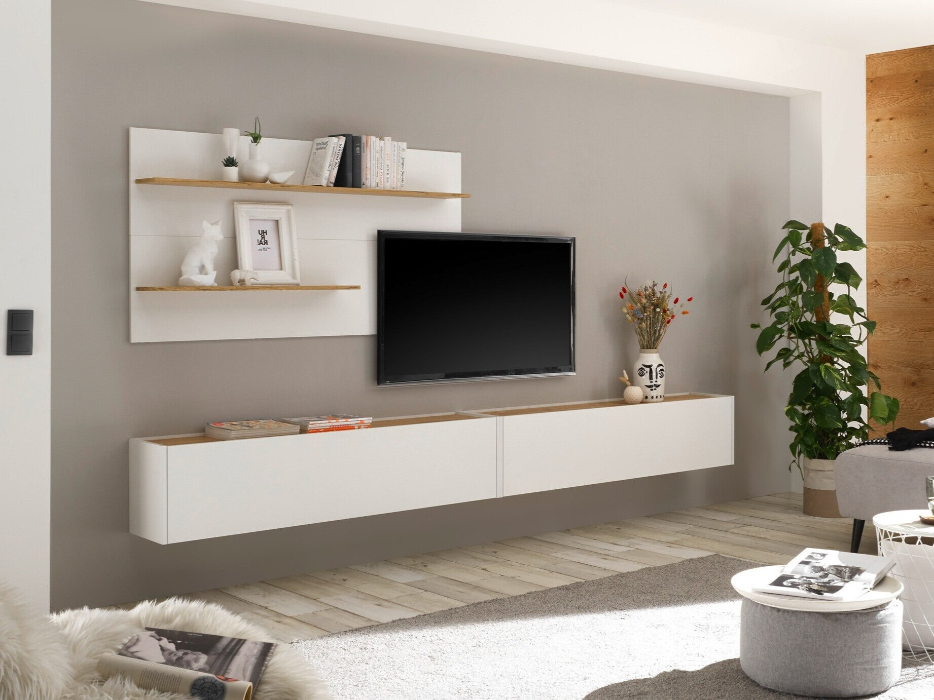 Nappali szett Elbsori 120 (Fehér + Wotan tölgy)