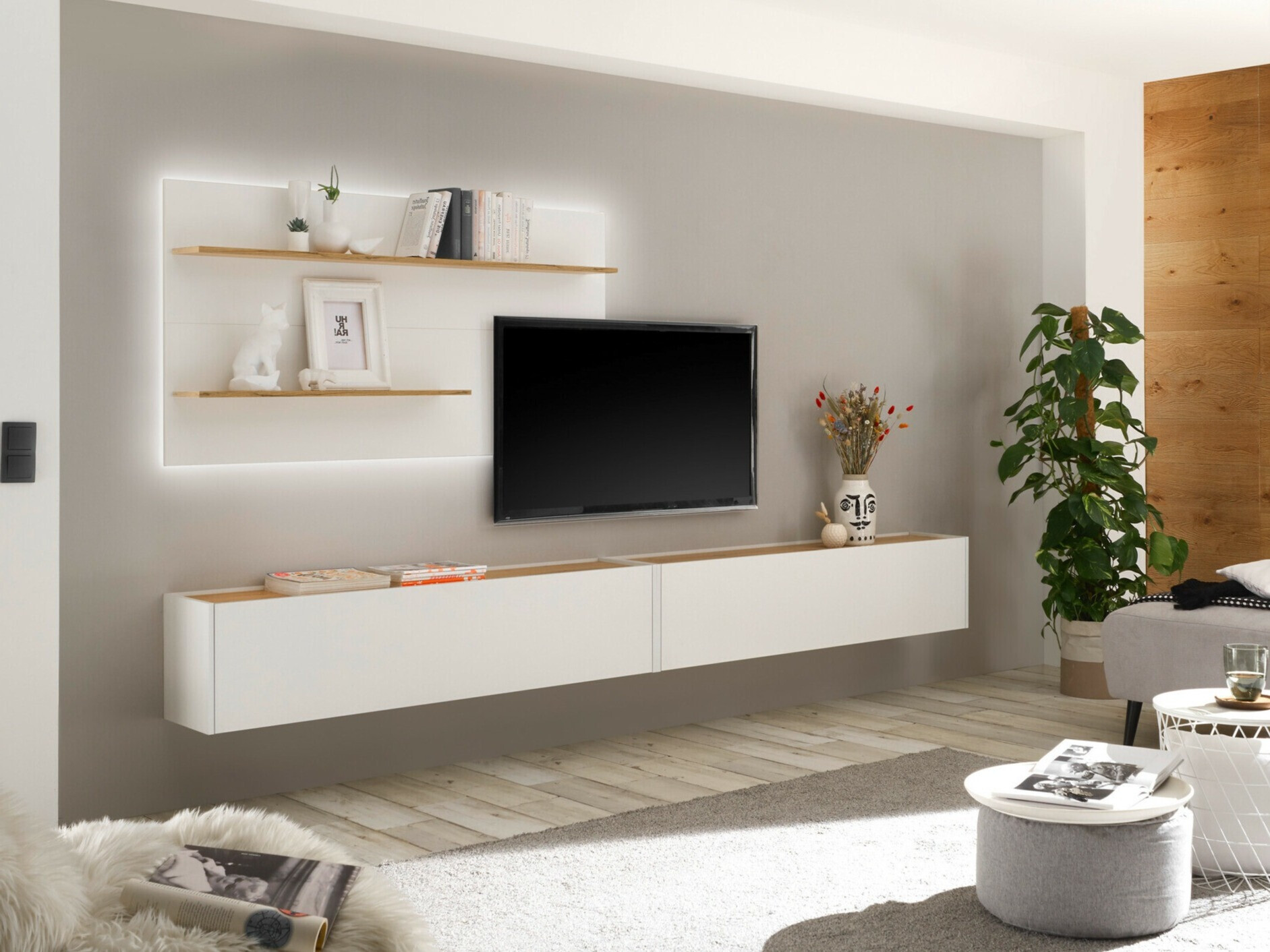 Nappali szett Elbsori 120 (Fehér + Wotan tölgy)