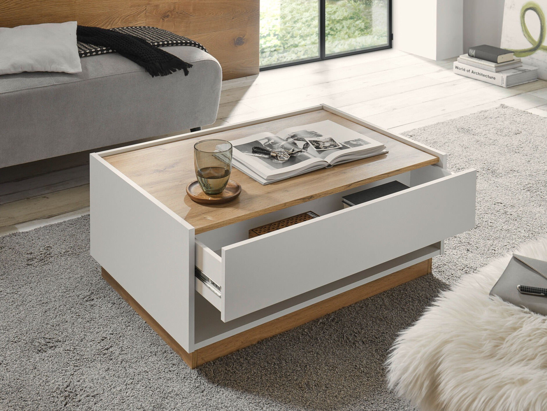 Dohányzóasztal Elbsori 123 (Fehér + Wotan tölgy)