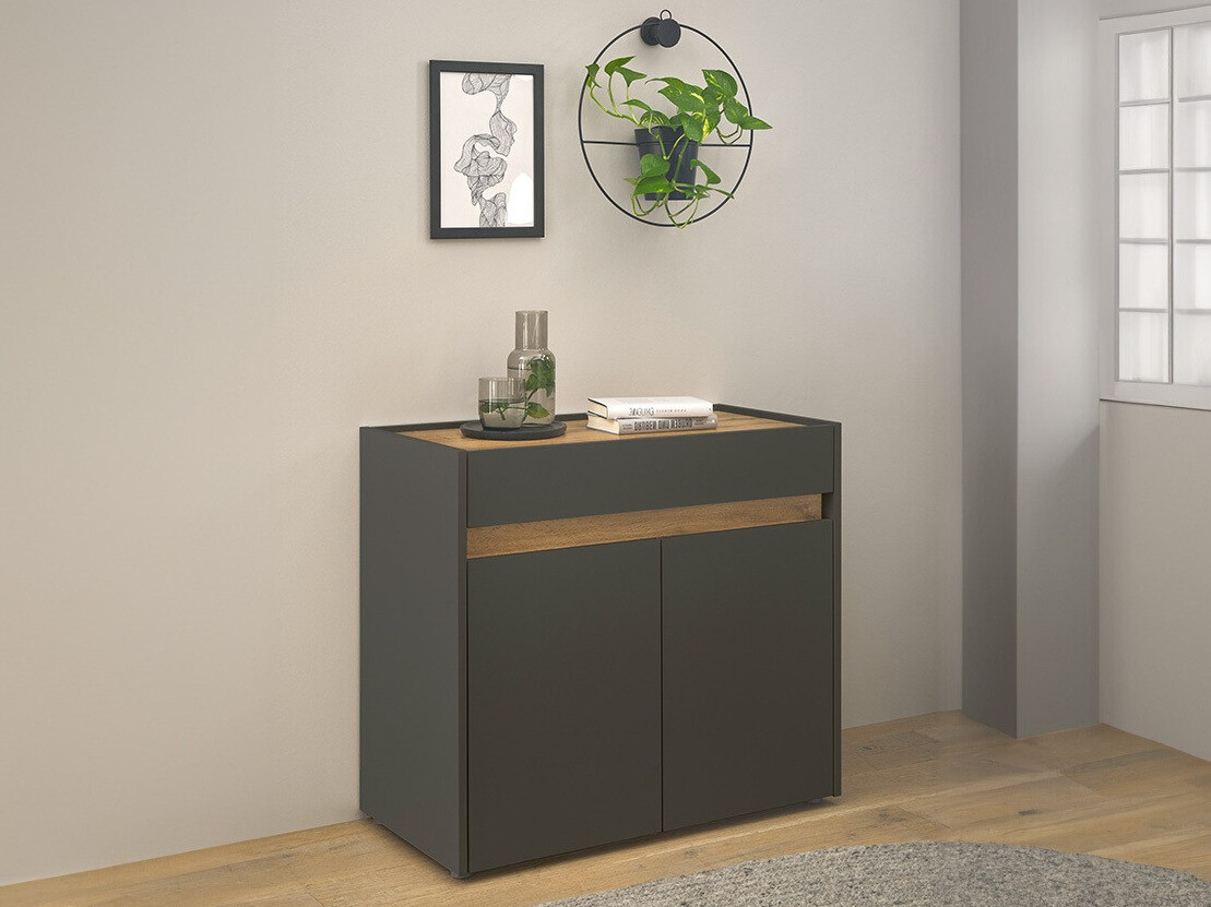 Komód Elbsori 110 (Antracit + Wotan tölgy)