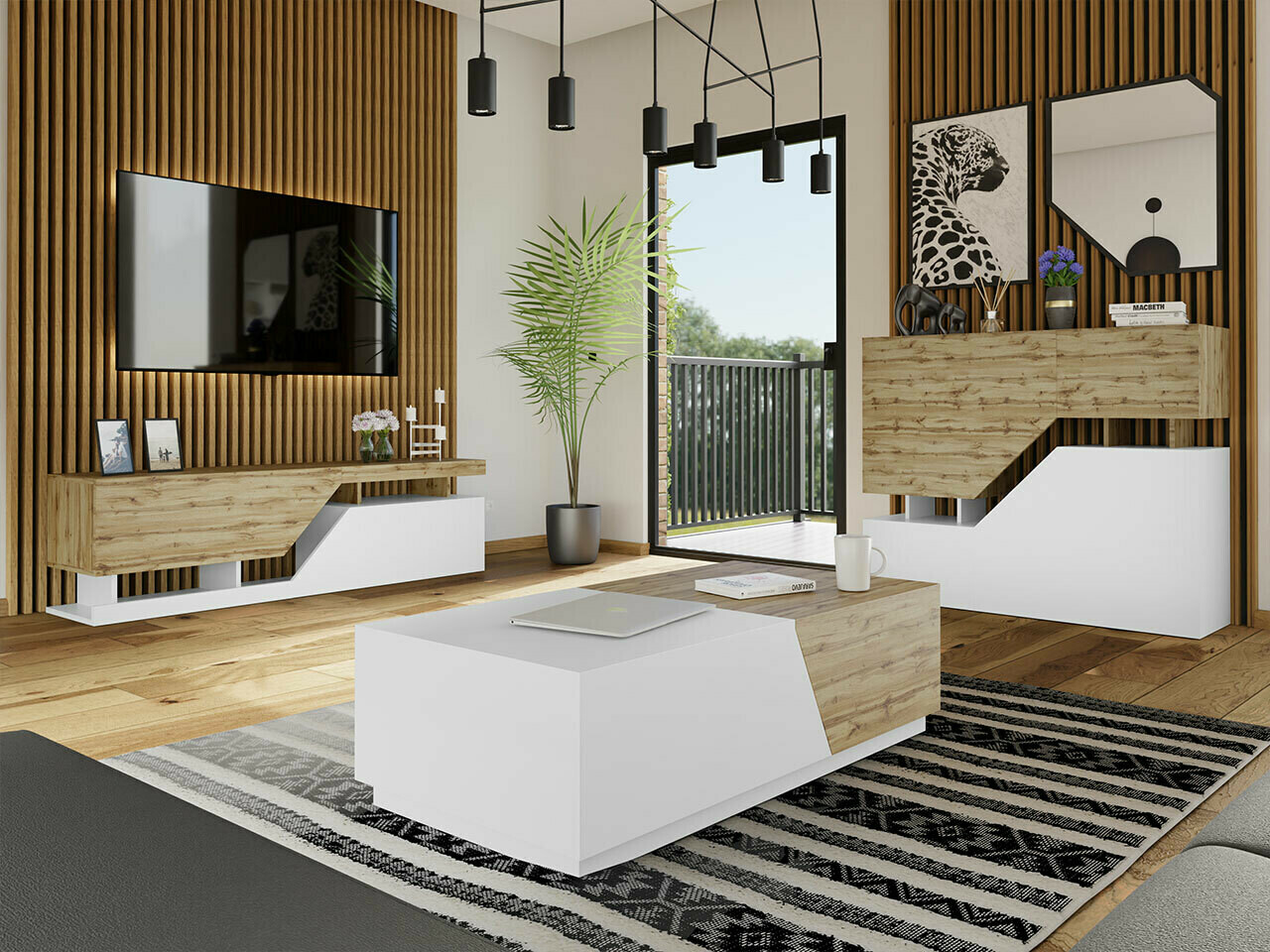 Nappali szett Comfivo Daldune 103 (Wotan tölgy + Fehér)