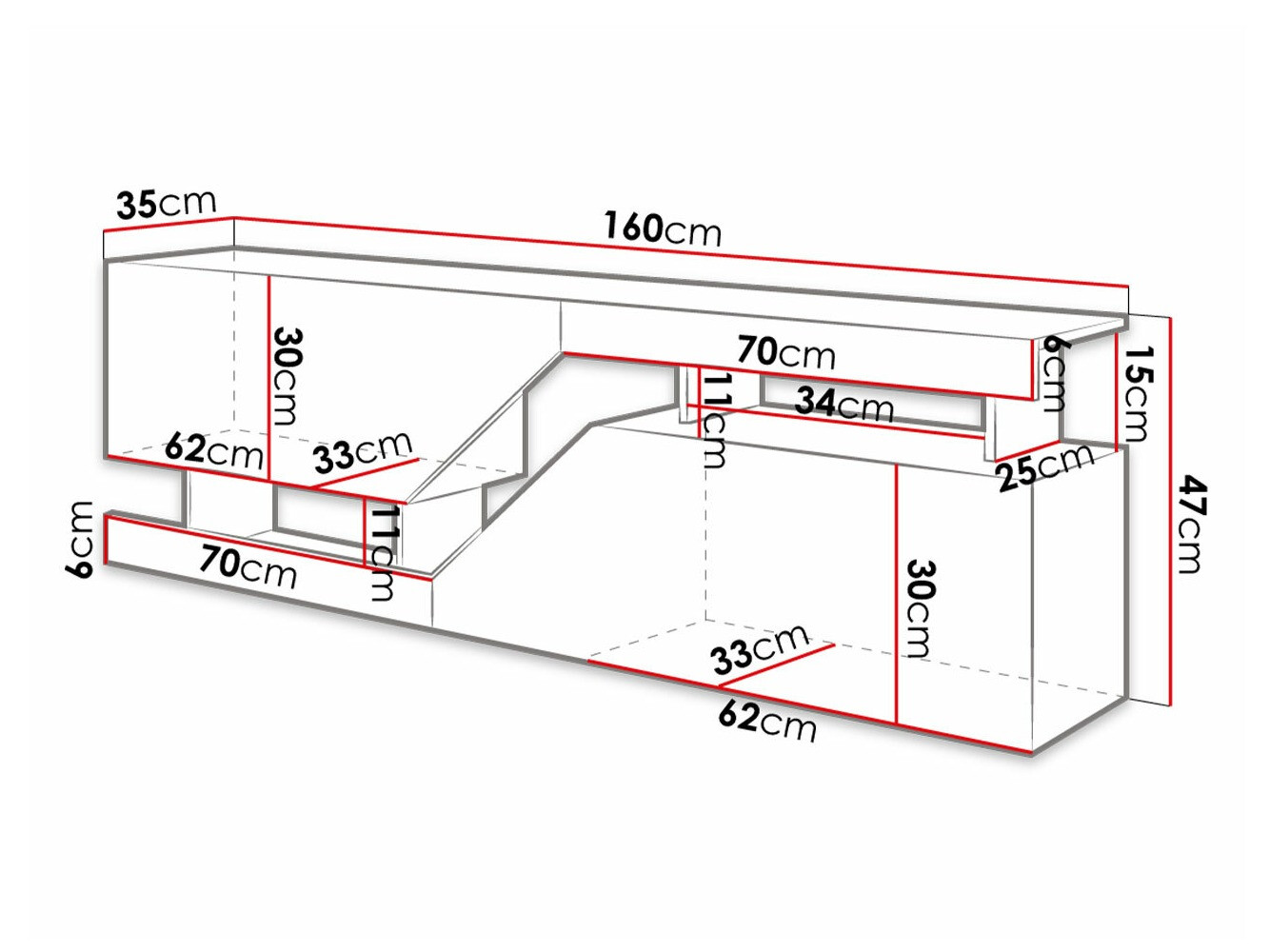TV-állvány Comfivo Daldune (Fehér + Wotan tölgy)