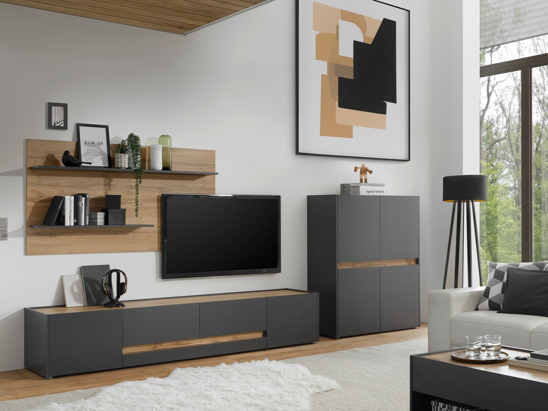 Nappali szett Elbsori 127 (Antracit + Wotan tölgy)