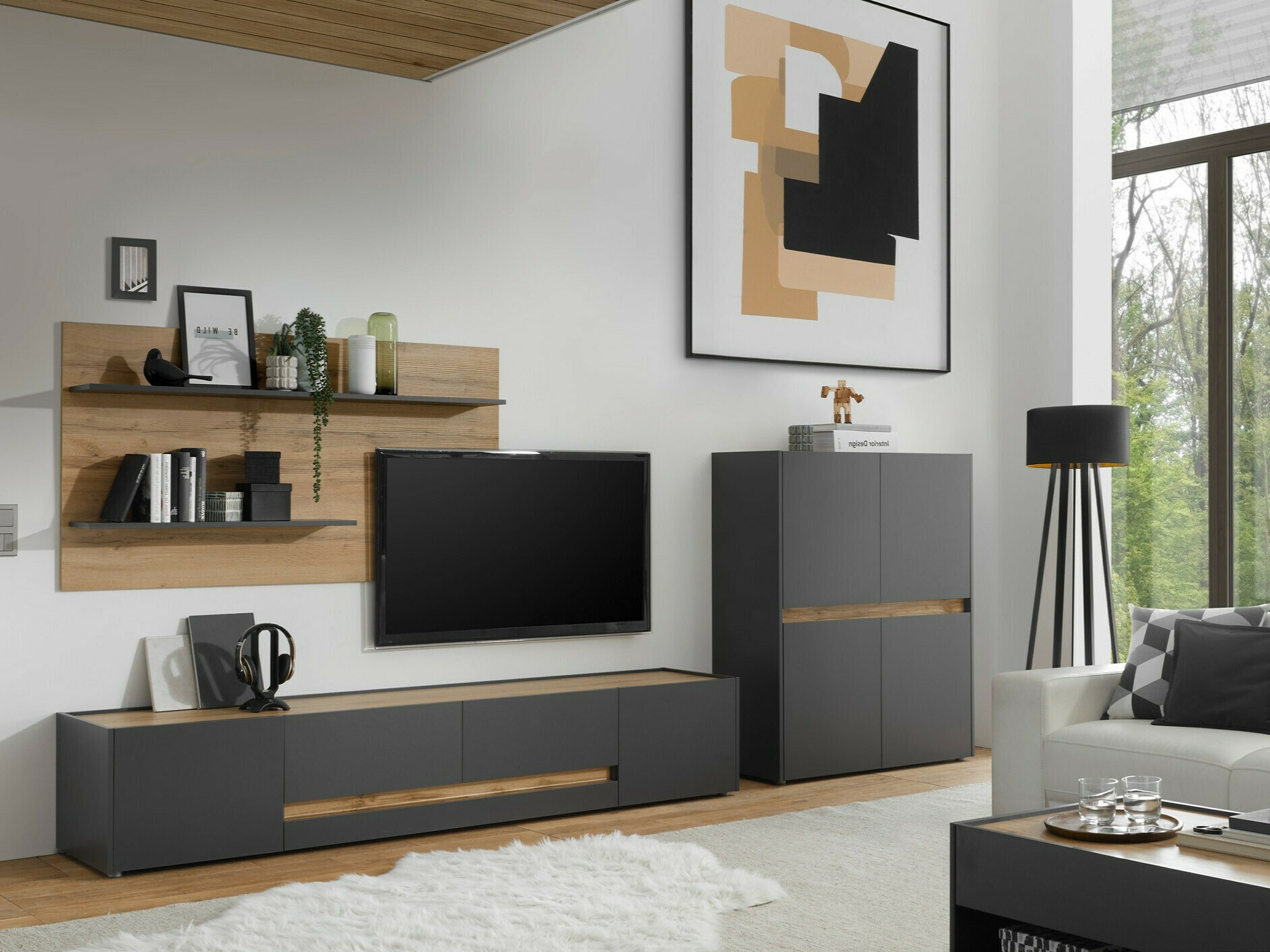 Nappali szett Elbsori 127 (Antracit + Wotan tölgy)