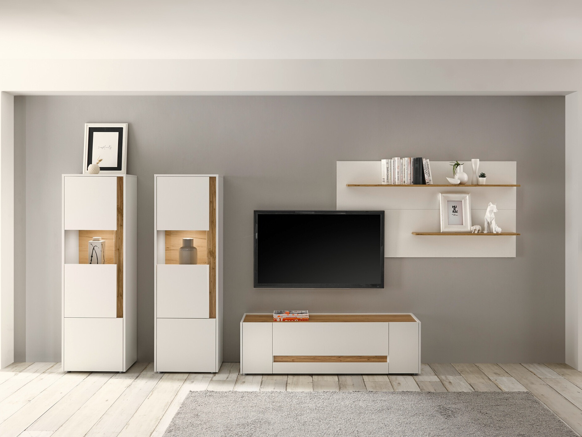 Nappali szett Elbsori 128 (Fehér + Wotan tölgy)