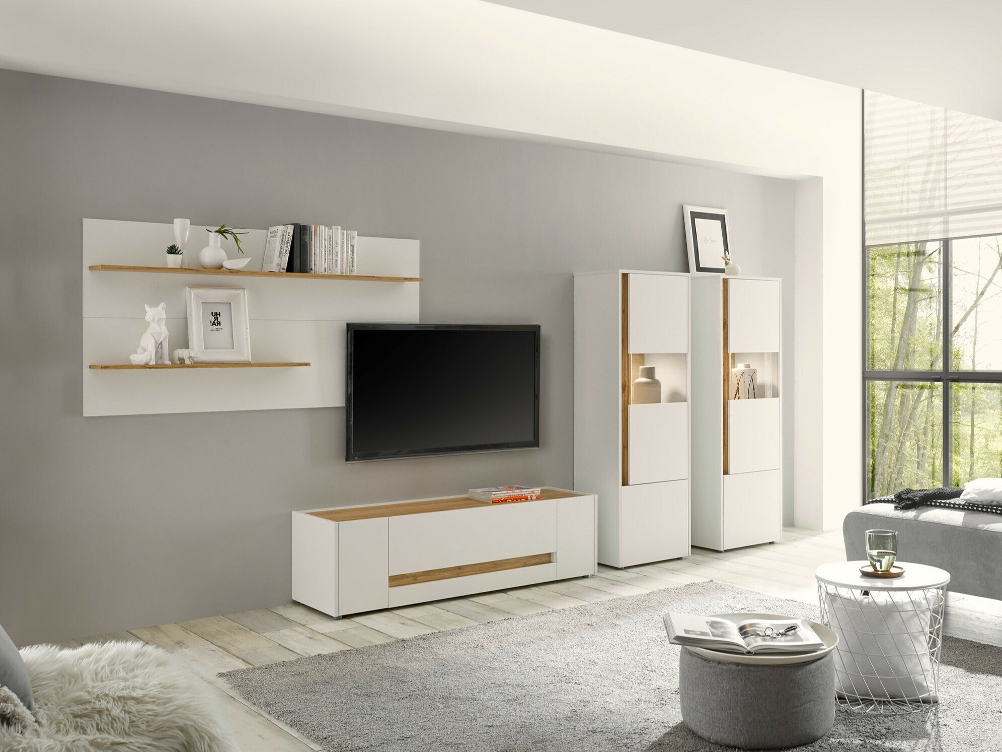 Nappali szett Elbsori 128 (Fehér + Wotan tölgy)